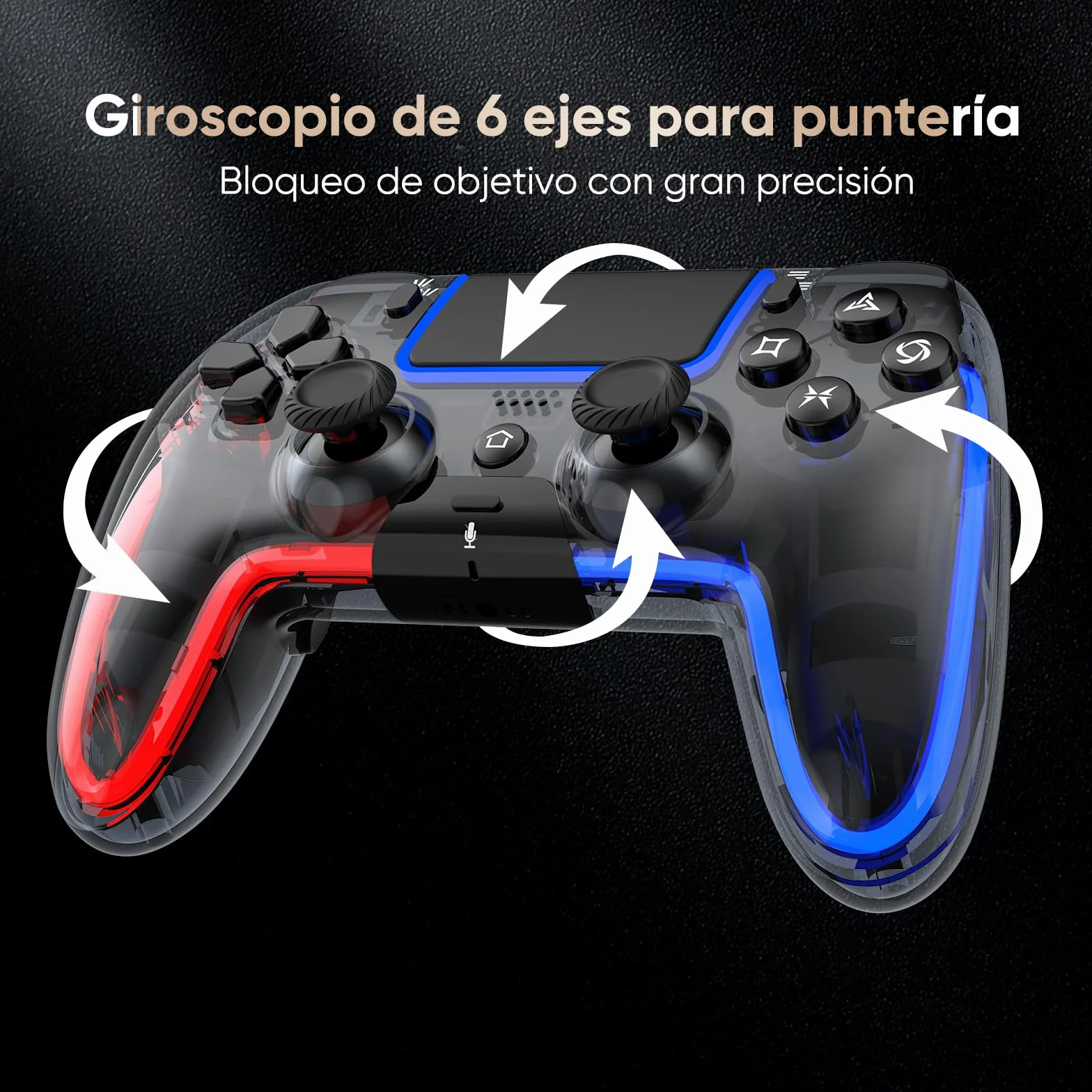 BETMI Mando inalámbrico compatible con PS5, con joystick de efecto Hall, doble vibración, macros, turbo, sensor de 6 ejes, luces RGB dinámicas y altavoz integrado (Transparent)