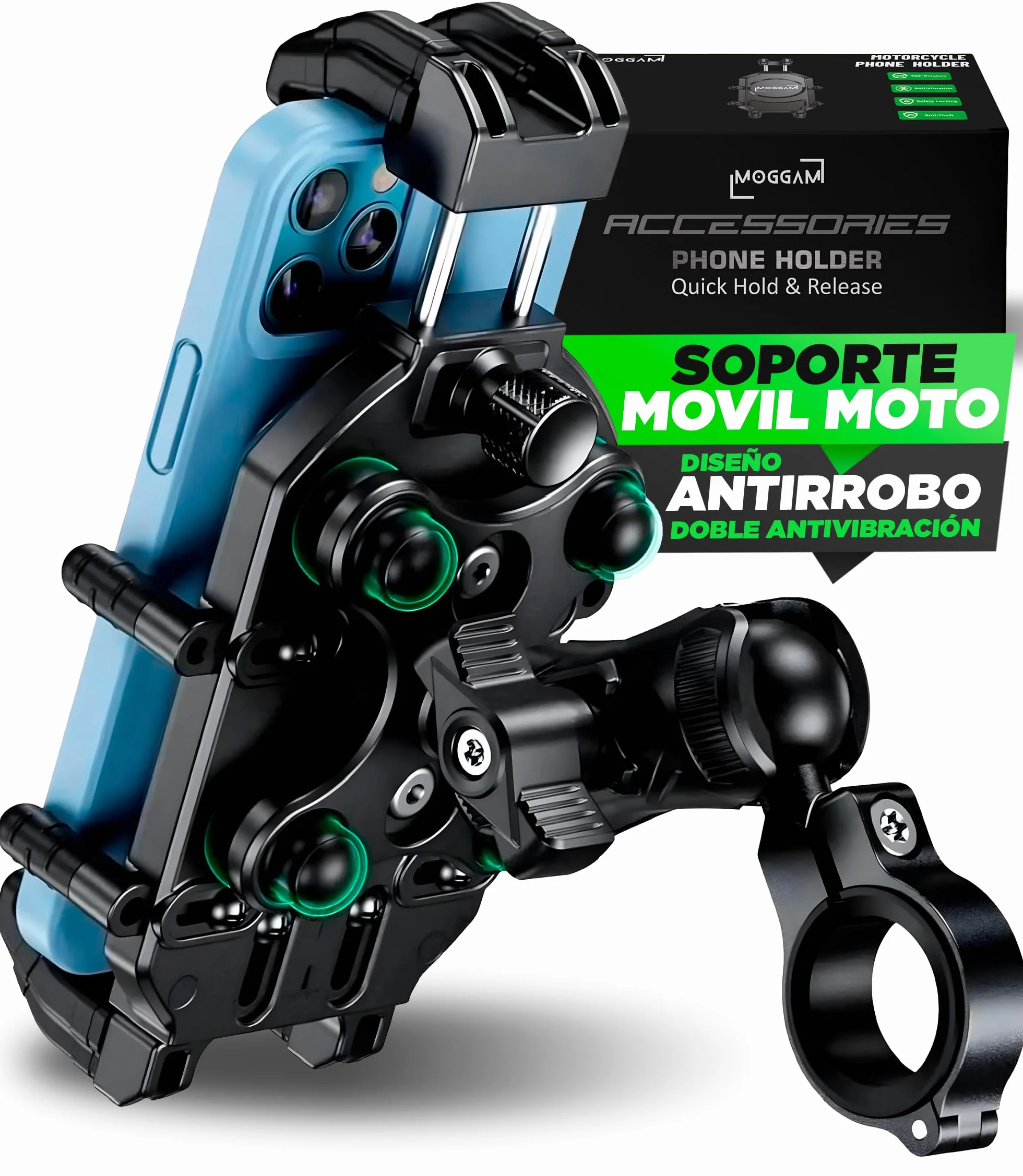 Soporte Móvil Moto Trail Antivibración Antirrobo Compatible Smartphones 5.4-7.2 Pulgadas