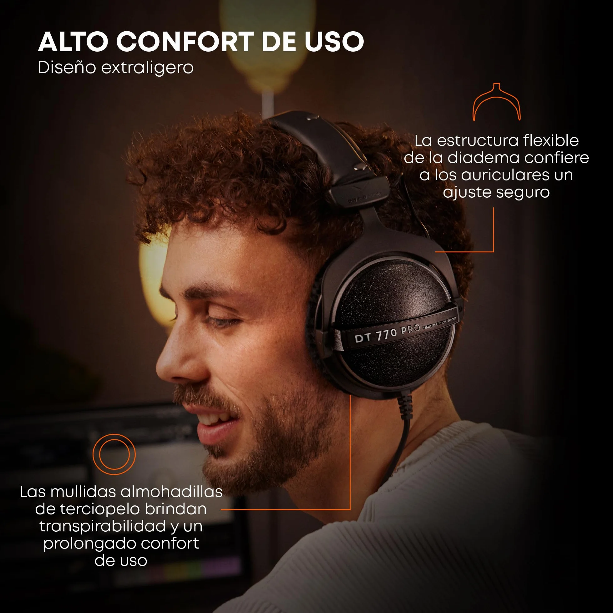 beyerdynamic DT 770 Pro 80 Ohm Auriculares de Estudio circumaurales. Diseño Cerrado, con Cable para grabación y monitorización Profesional. Hecho a Mano en Alemania