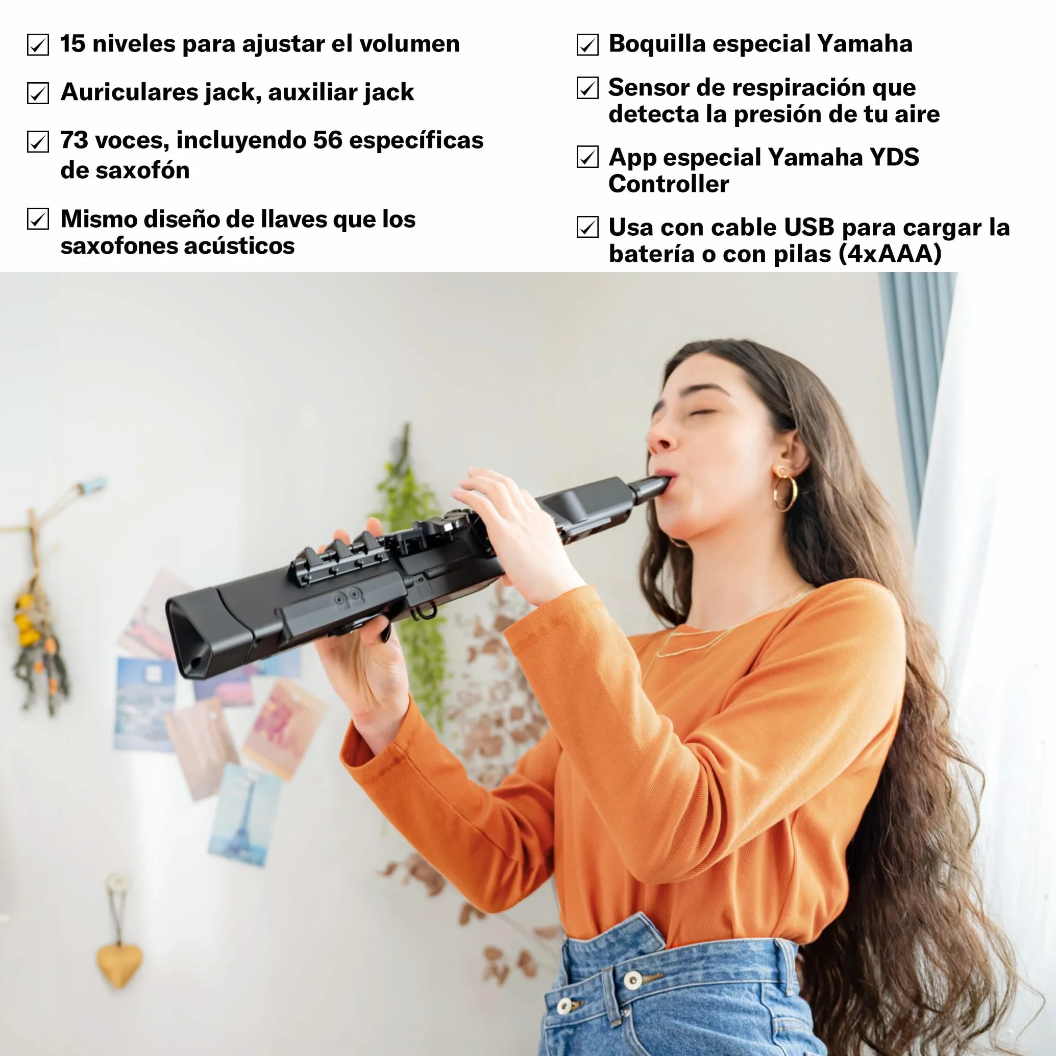 Yamaha YDS-120 Saxofón Digital - con 56 Voces Auténticas, Sensor de Respiración, Control de Volumen, Conectividad USB y toma de Auriculares - Ideal para Practicar en Silencio y Personalizar