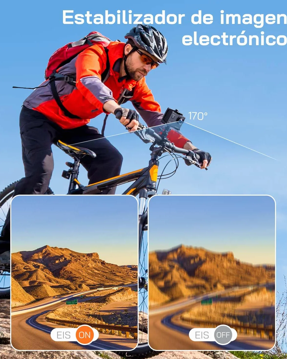 WOLFANG Cámara Deportiva 4K 30FPS GA100 32GB MicroSD 20MP Impermeable 40M WiFi Micrófono Dual 170° Gran Angular EIS