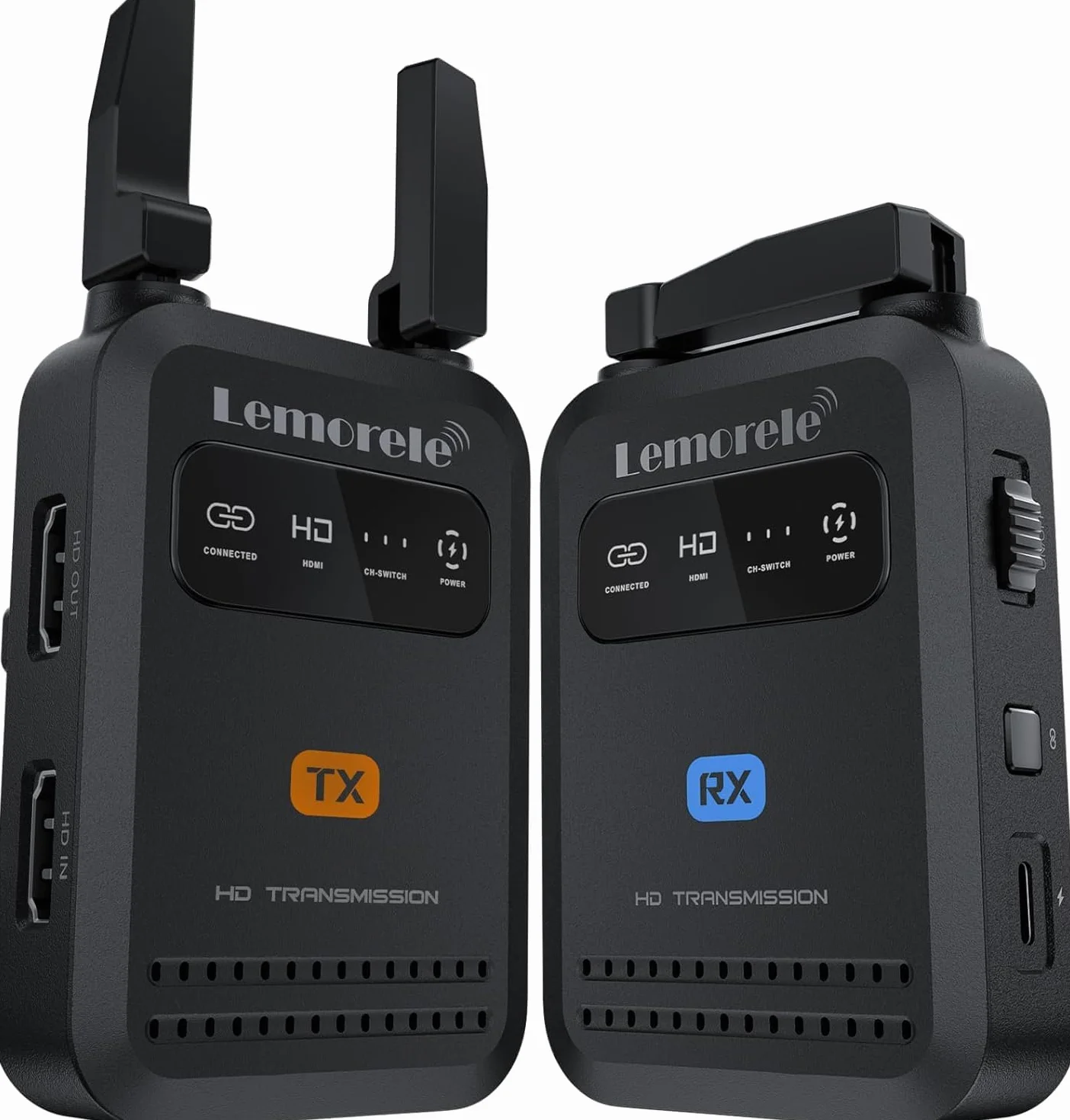 Lemorele HDMI Inalámbrico 200M con Antena Plegable, Transmisor y Receptor Vídeo (1 TX a 4 RX) con Loop-out y App para Cámara DSLR, Fotografía y Live Stream
