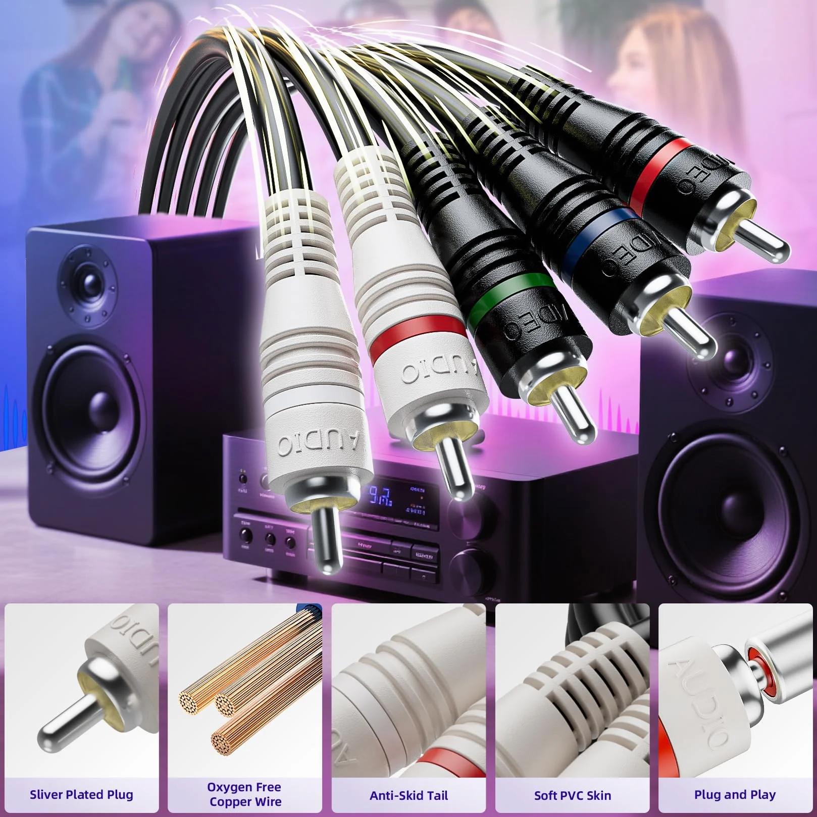 5 cables RCA de 6 pies, cable de componente RCA divisor de audio y video, YPbPr RGB AV cable 1080i macho/macho para DVD, STB, TV Box, HDTV, 1,8 m