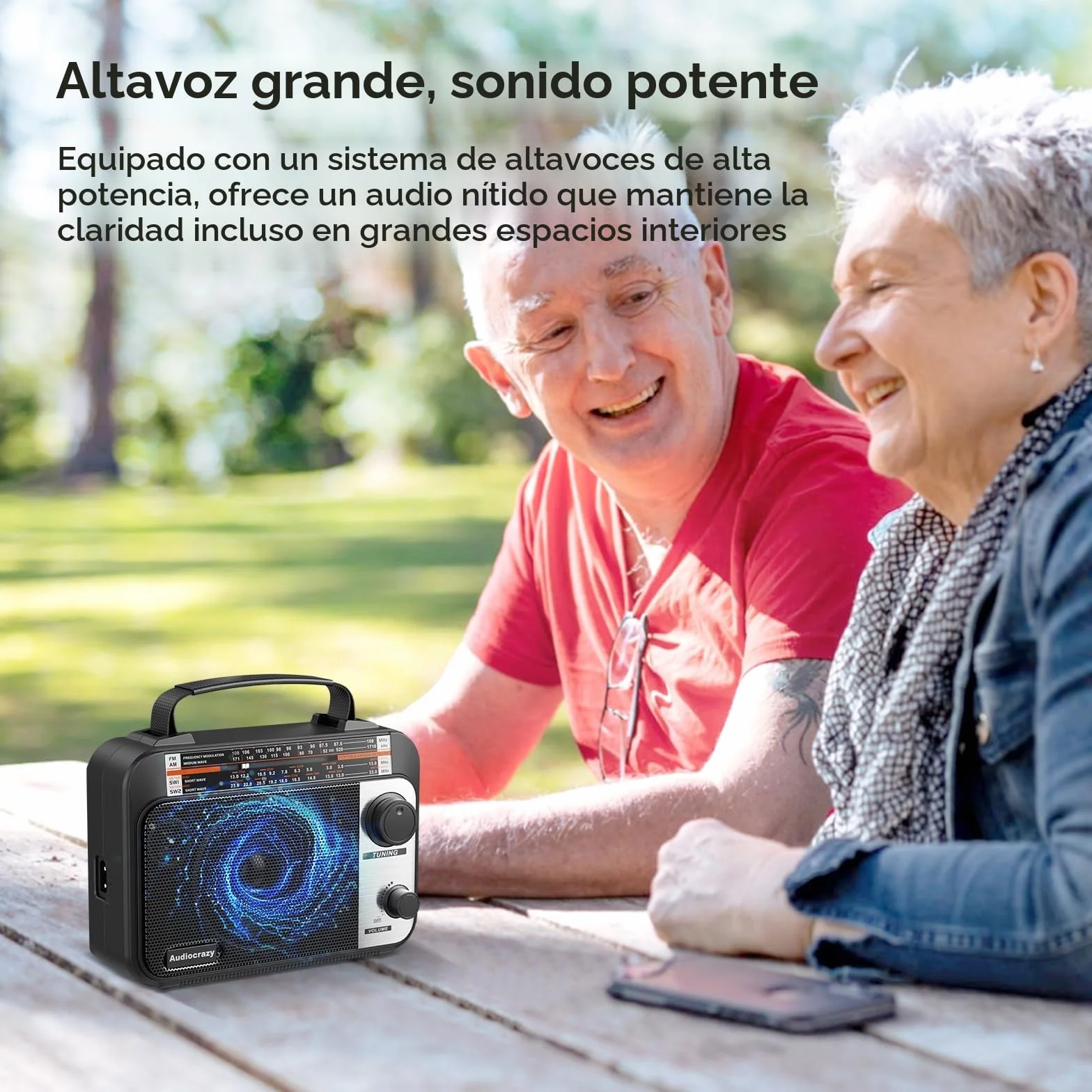 Radio Portátil FM/Am/SW 1-2, con Batería Recargable de 1000 mAh, Cable CA o Pilas, Radio Multibanda de Onda Corta Aux/Entrada para Auriculares,Negro