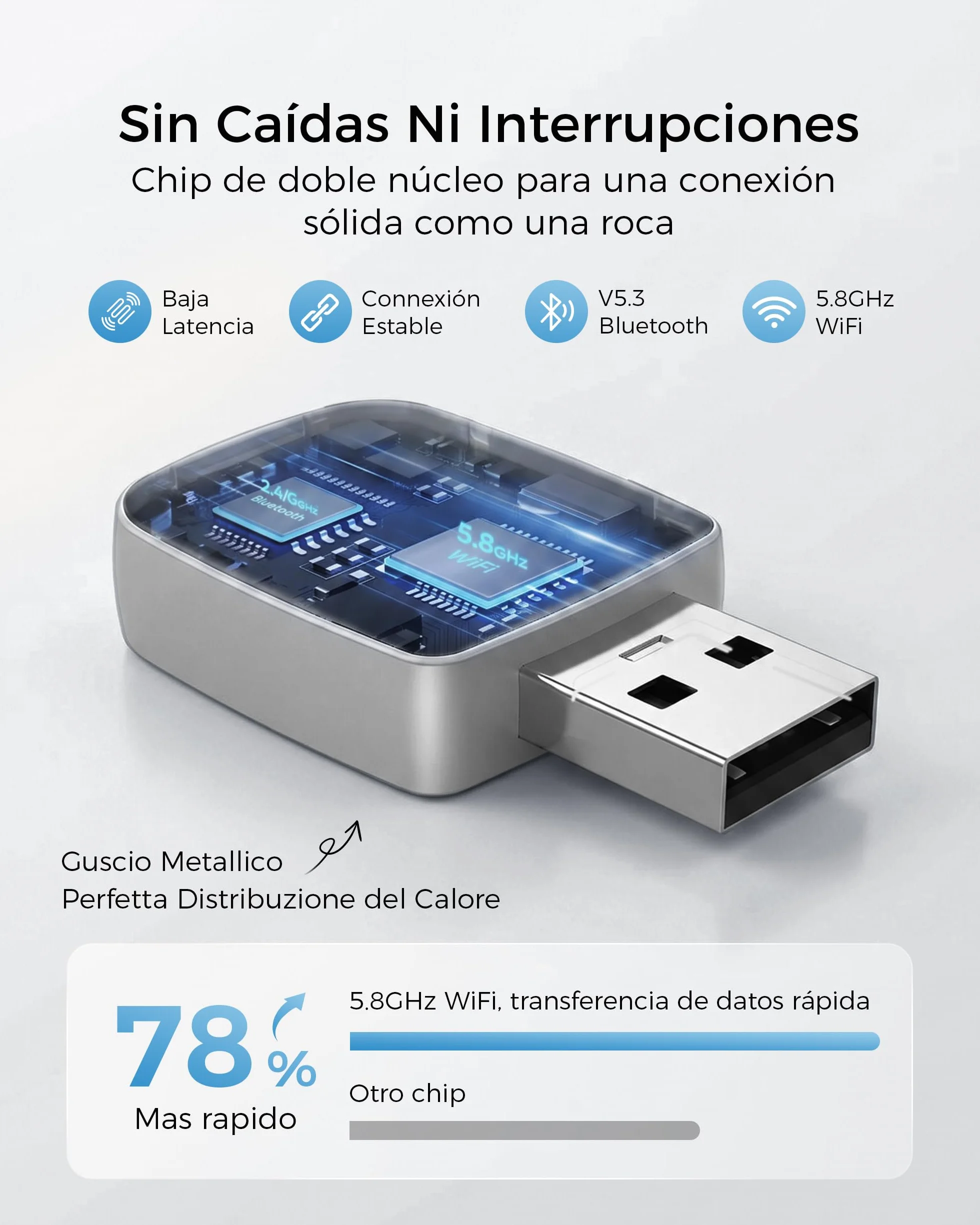Adaptador CarPlay Inalámbrico Bluetooth V5.3 Doble Núcleo WLAN 5.8 GHz para Apple iPhone iOS 10+