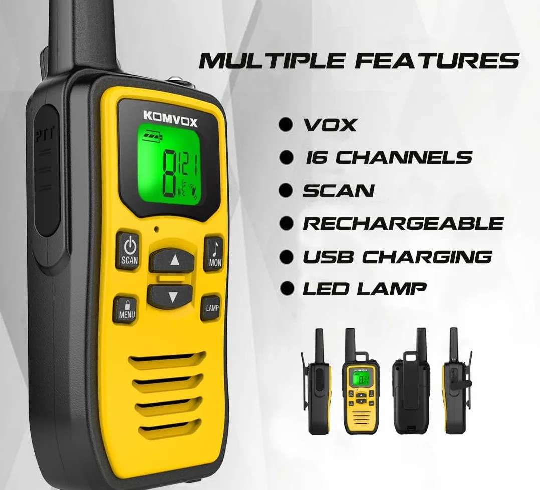 Walkie Talkie Profesional USB Recargable, Walky Talky Adultos para Montaña Emisoras - Amarillo