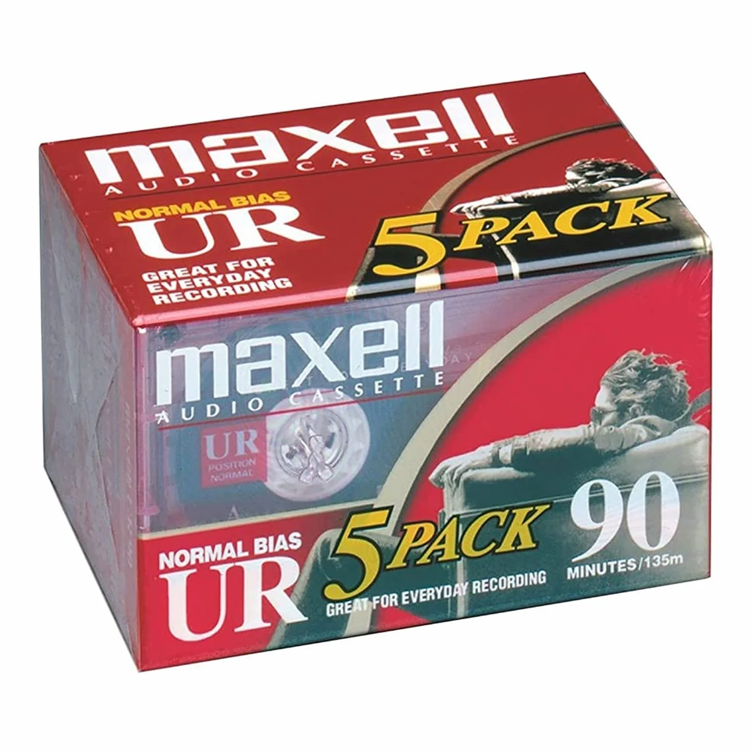 Maxell UR-90 5 casetes de audio 90 minutos sesgo normal fundas