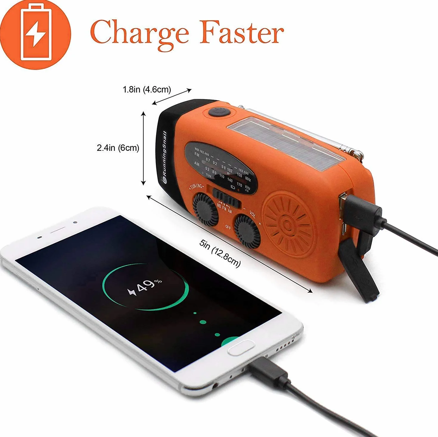 Radio Solar, Radio de manivela portátil Dynamo Radiocon Am/FM, con Linterna LED 2000mAh Recargable de Cuerda para Emergencia, Cargador de teléfono móvil USB para Acampar al Aire 2000 Mah