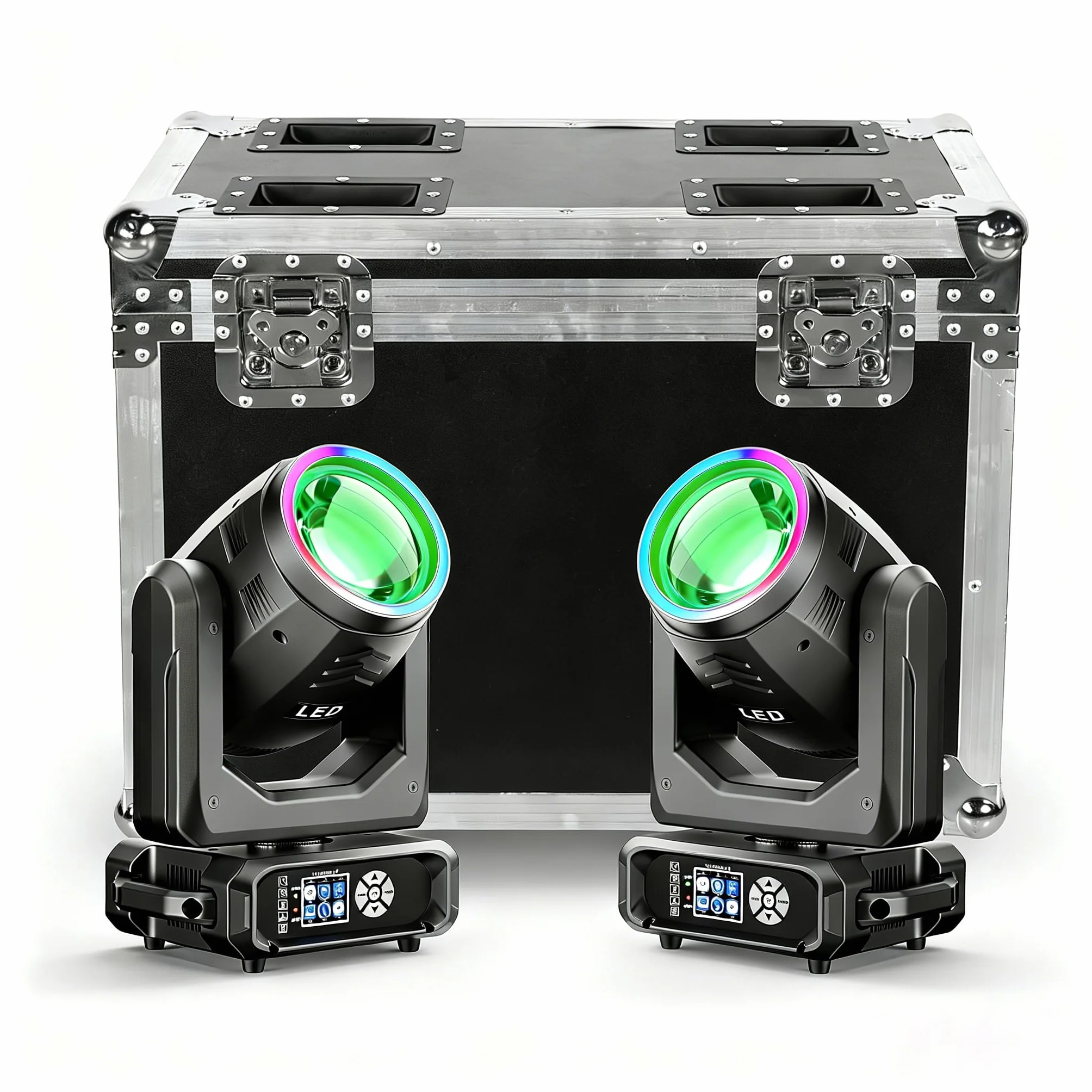 2PCS Cabeza Móvil LED 200W con Flightcase, 11 Colores 14 Gobos Beam Focos Luz Discoteca para Escenarios Clubes Bodas Bares