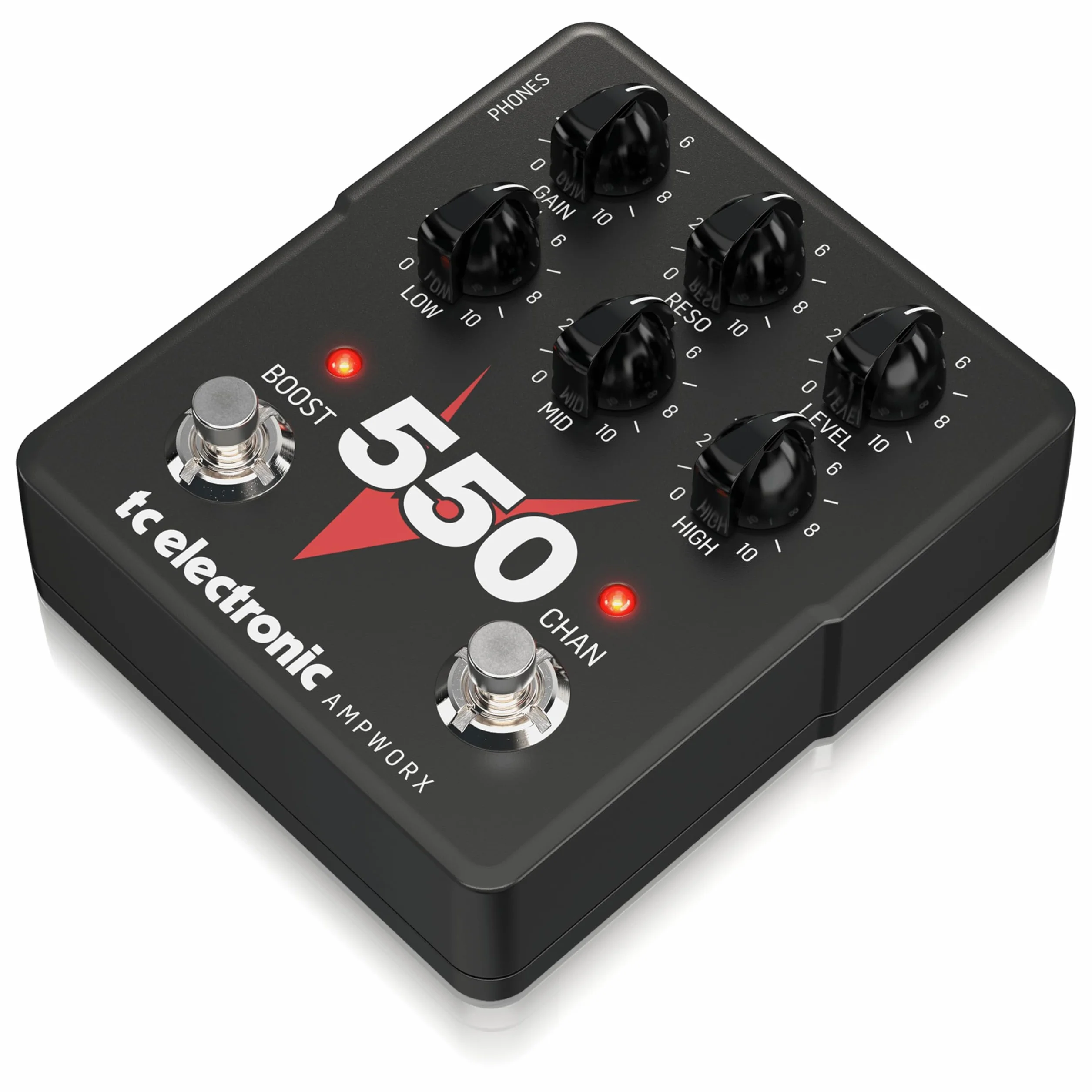 TC Electronic V550 PREAMP Pedal para guitarra | Previo de guitarra de dos canales con controles de canal independientes, refuerzo pre/post y salidas dedicadas para DI y auriculares.