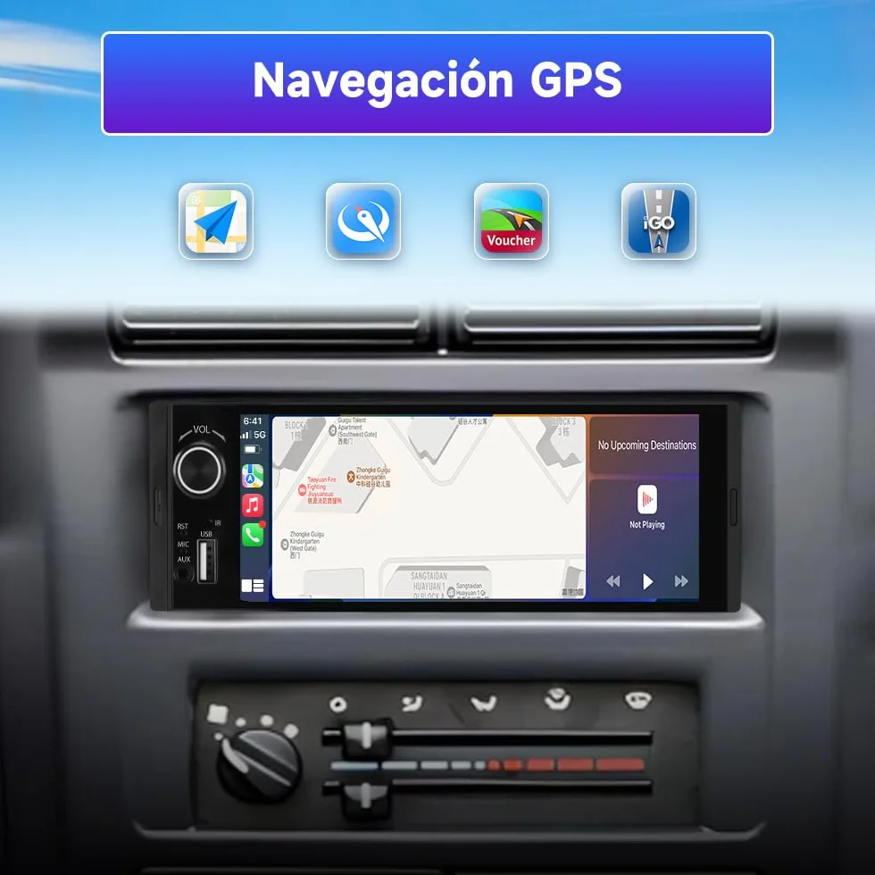 AWESAFE Universal 1 DIN Radio de Coche con Pantalla Táctil 6.36 Pulgadas, con CarPlay/AndroidAuto/Admite Carga Type-C/USB/Micrófono/FM/EQ/WiFi/GPS/Bluetooth/USB/SWC
