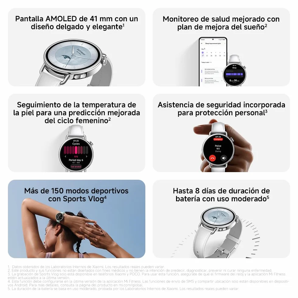 XIAOMI Watch S4 41mm, Smartwatch, Diámetro de 41 mm, Cuerpo Ultraligero de 32g, Pronóstico Menstrual, 150+ Modos Deportivos, Funciones de Seguridad, HyperOS 3, Correa de Goma fluorada (Verde)