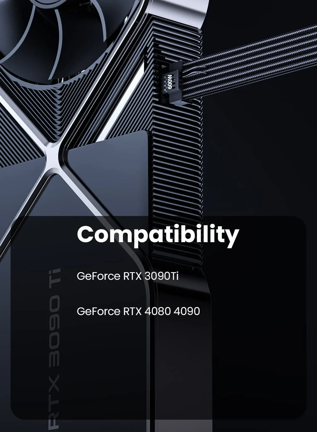 Fasgear PCI-e 5.0 Cable de extensión, 16Pin (12+4) macho a PCI-E 5.0 4x8 (6+2) Pin cable de extensión de manga hembra,40cm 12VHPWR Cable compatible para GPU GeForce RTX 3090Ti 4080 4090 5090 (Negro)
