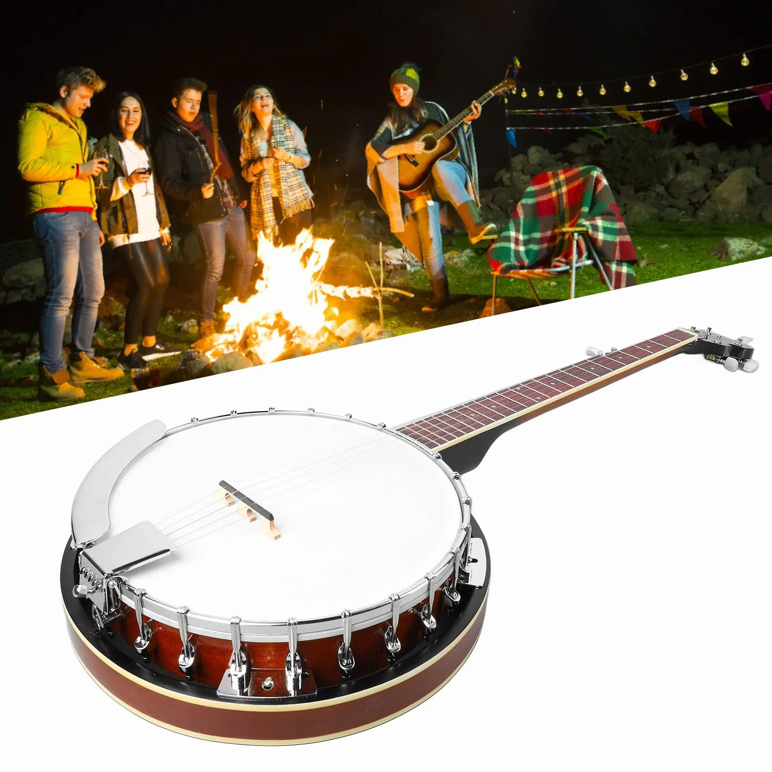 Banjo de 5 Cuerdas, Banjo de 5 Cuerdas Instrumento Musical de Cuerdas Profesional con Llave para Principiantes Adultos