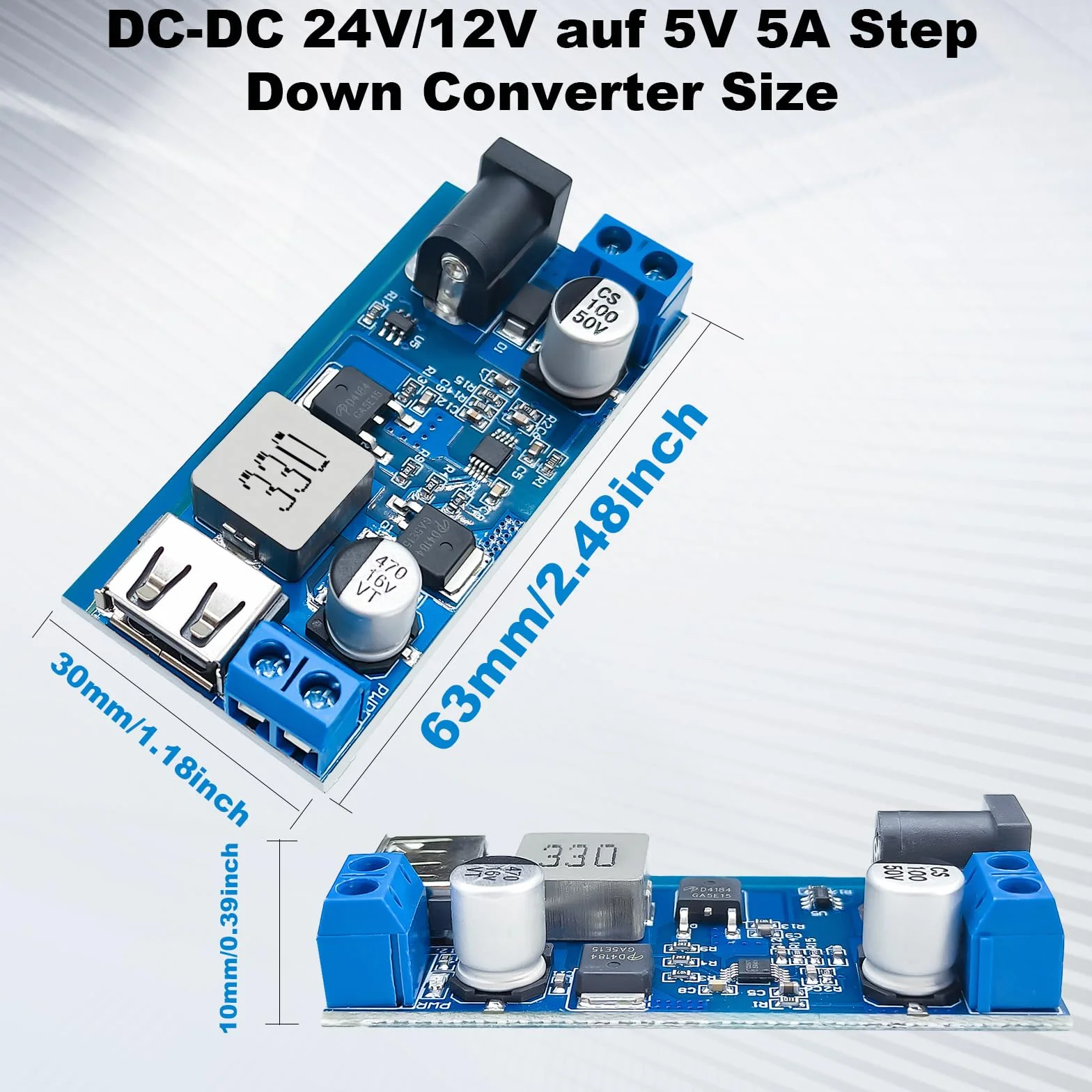 3 unidades DC-DC 24V/12V a 5V 5A Step Down Converter,Step Down Power Supply Buck Converter,Spannwandler 12v 5v,Abwärtswandlermodul mit Fast Charge Recognition Chip Kompatibel mit Arduino