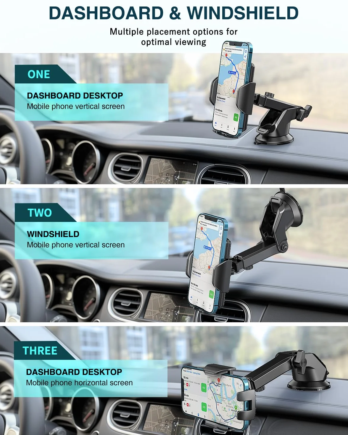 Hoppac Soporte Móvil Coche, Rotación 360° y Liberación Botón, Porta Móvil Teléfono 4-7 in