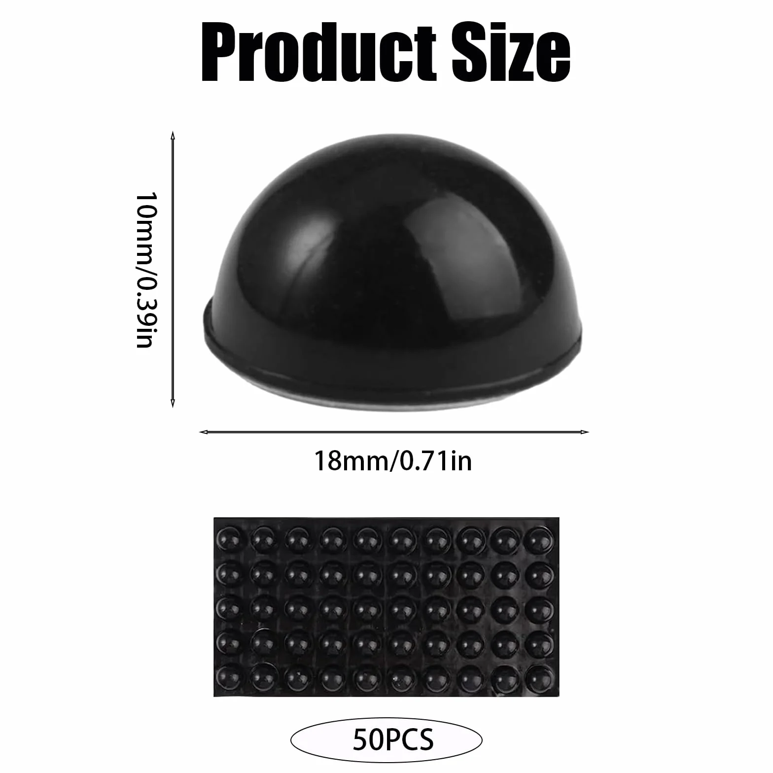 Almohadillas de Goma Hemisféricas Autoadhesivas 18x10mm Negro Amortiguadoras Antideslizantes 50 Piezas