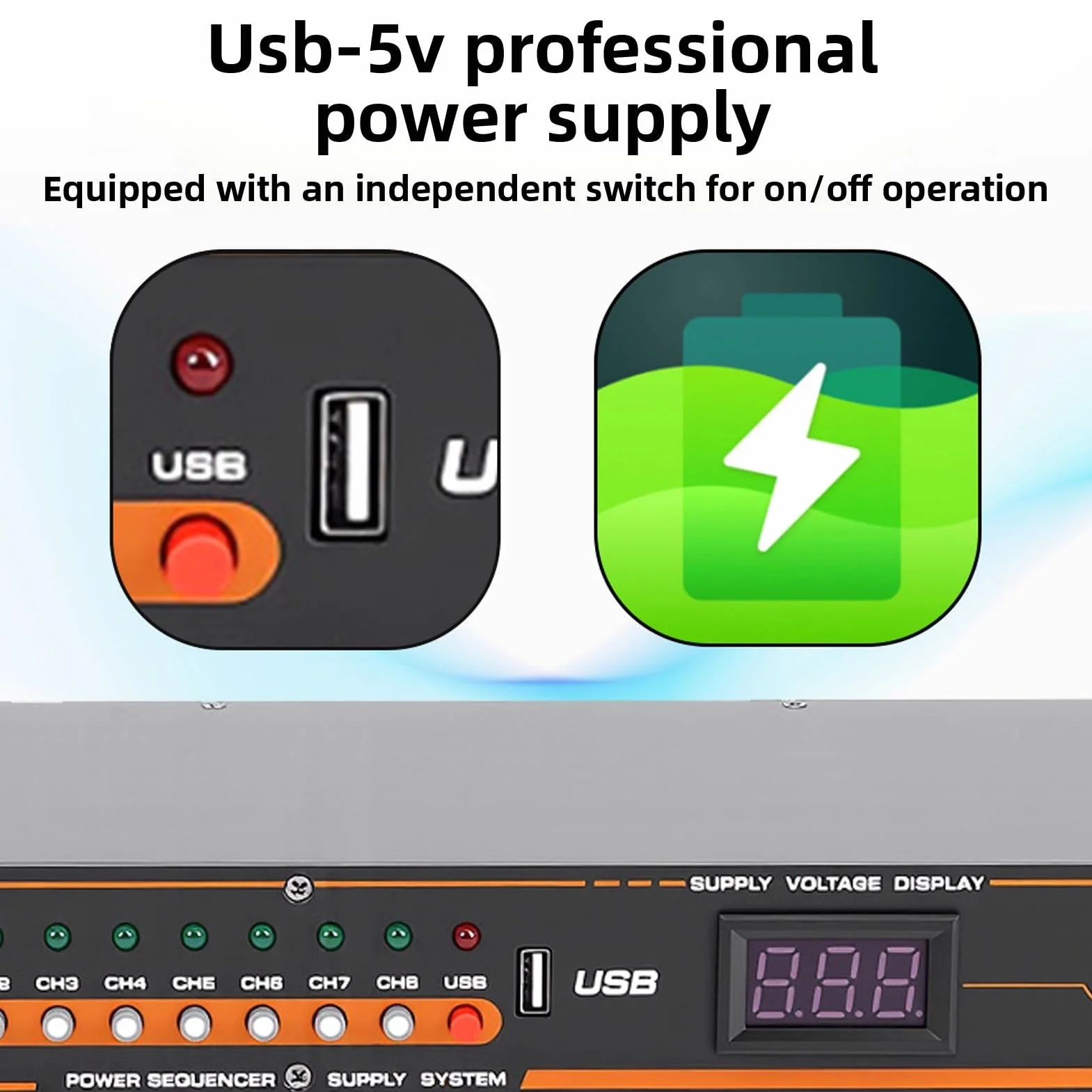 Sxhlseller Acondicionador de Energía de 10 Enchufes, Secuenciador de Energía con Pantalla de Alta Definición, Puerto USB con Interruptor Independiente para Escenario, Estudio, Cine en Casa (EU)