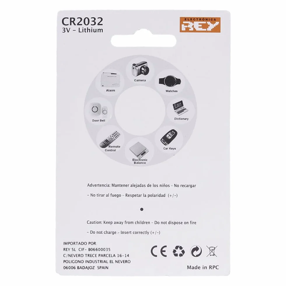 Pack de 6 Pilas CR2032 3V Alcalinas, Tipo Botón de Litio
