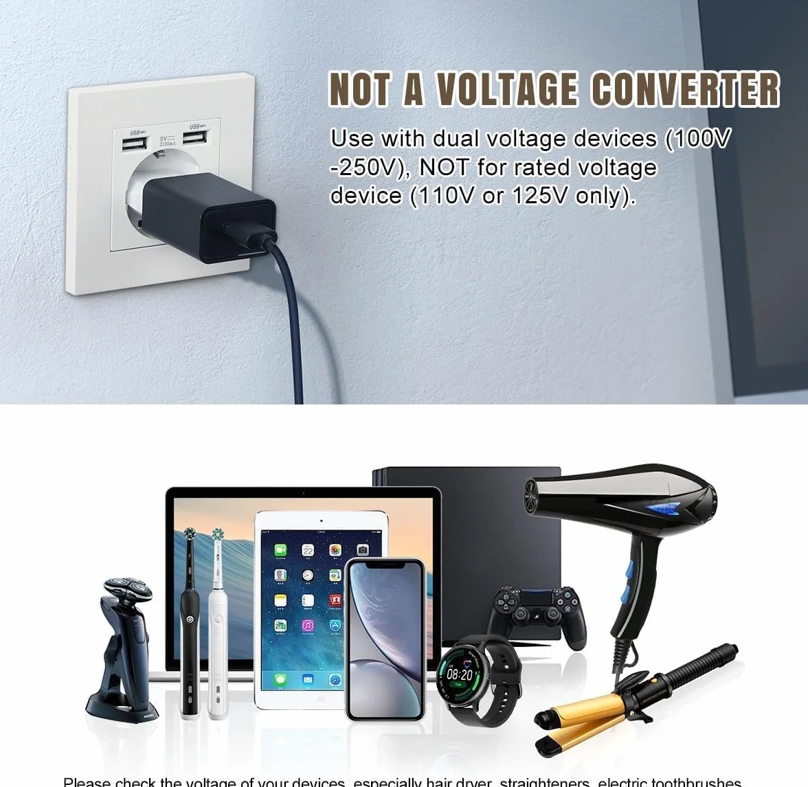 TECHZOCO Adaptador de Enchufe de EEUU a Enchufe Europeo, Adaptador de Corriente Americano a Europeo, Enchufe Viaje, 125~250 V/6 A, Potencia máxima a 250 V: 1500W, Blanco, 4 Unidades