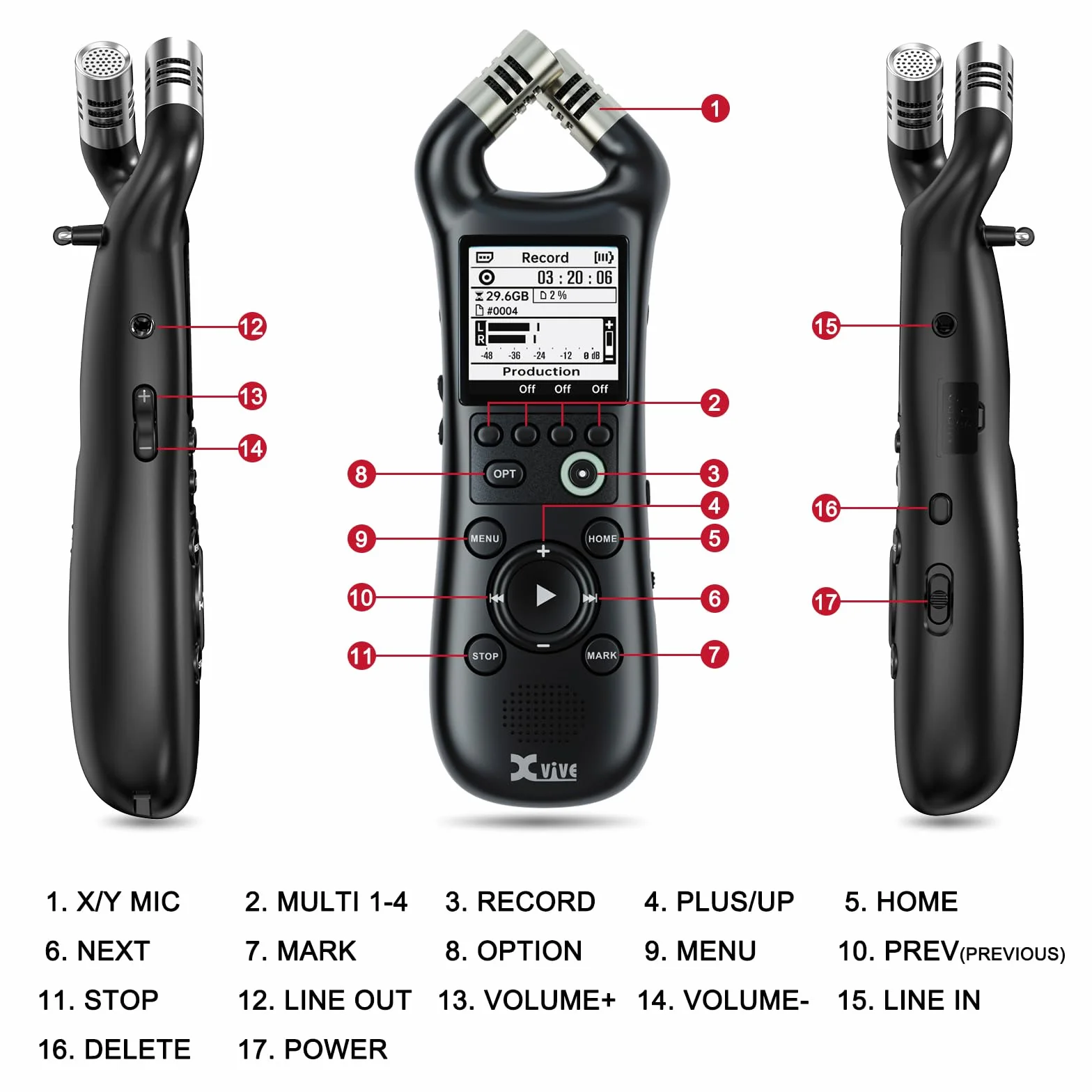 Xvive Grabadora estéreo portátil XV1-R e interfaz de audio (flotante de 32 bits)