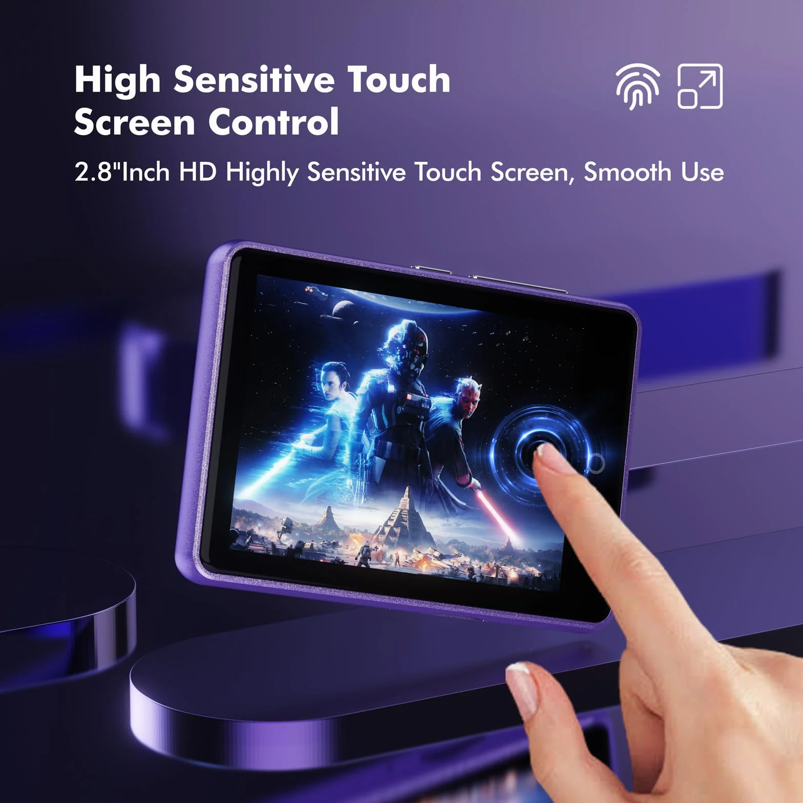 Reproductor MP3 Bluetooth 5.3, 64 GB, Pantalla táctil 2,8 Pulgadas, Sonido HiFi, Radio FM, Ampliable 128 GB (Morado)
