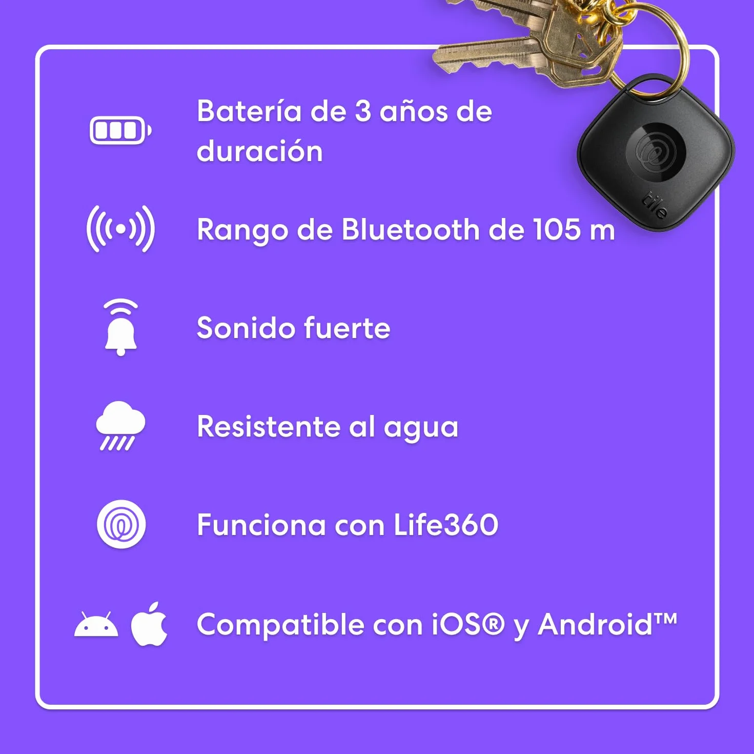 Tile by Life360 Mate - Localizador Bluetooth, localizador de Llaves y localizador de Objetos para Llaves, Bolsos y Mucho más.Compatible con iOS y Android. Paquete de 1 (Negro)