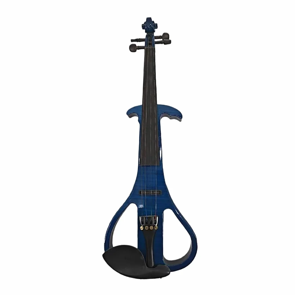 Violín eléctrico de 4 cuerdas, tamaño completo 4/4, violín eléctrico silencioso negro, madera maciza azul, violín eléctrico de colores mezclados con accesorios de ébano, kit de