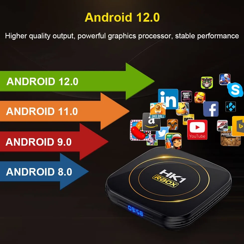 HK1 RBOX Android 12.0 TV Box 4GB RAM 64GB ROM H618 Quad-Core 64-bit WiFi 2.4/5.8GHz BT 4.0 8K H265