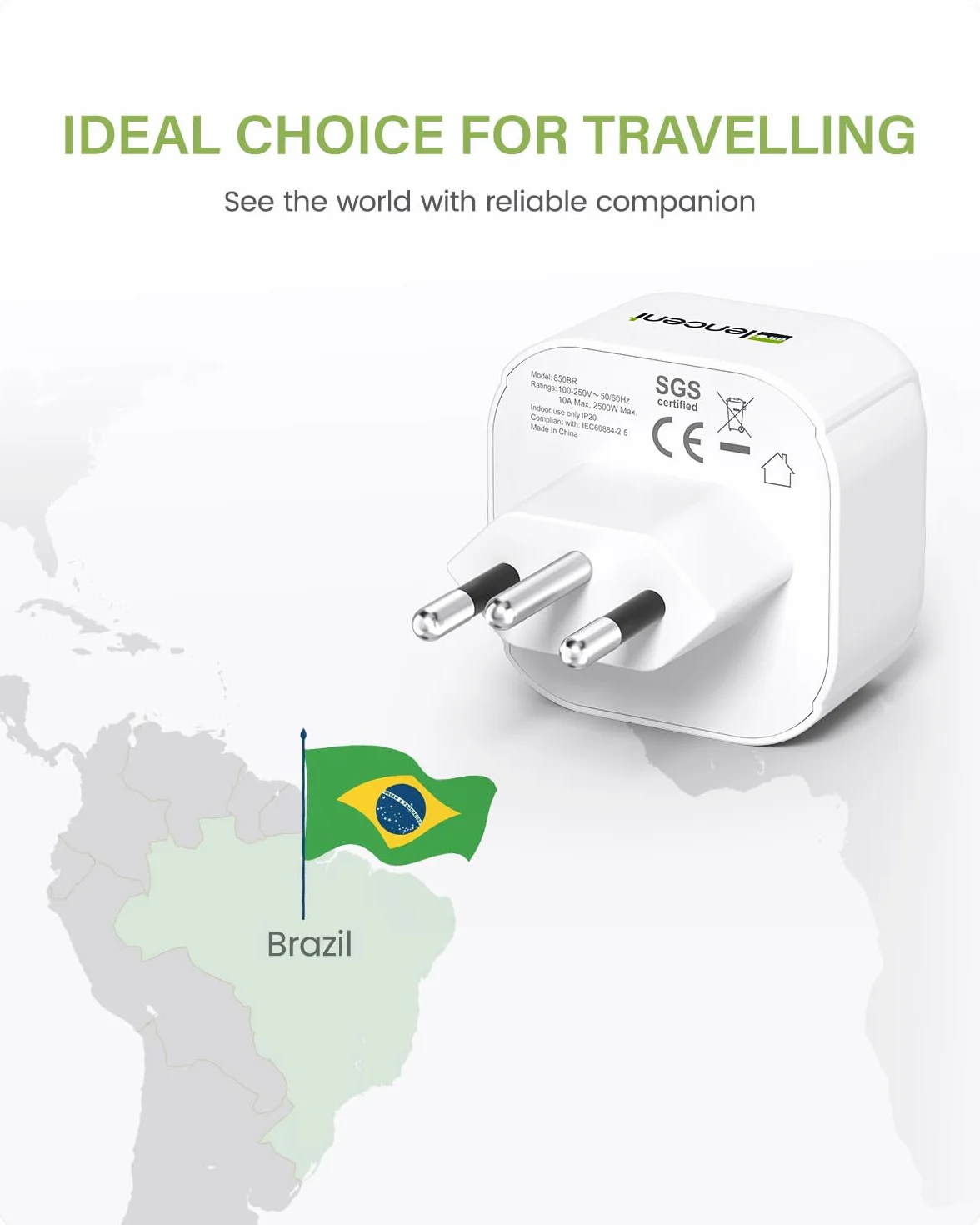 LENCENT 2 Piezas Adaptador Enchufe BR Tipo N de España a Brasil y Sudafrica, Adaptador 2-Pin Europeo a 3-Pin para Brasil y Sudafrica