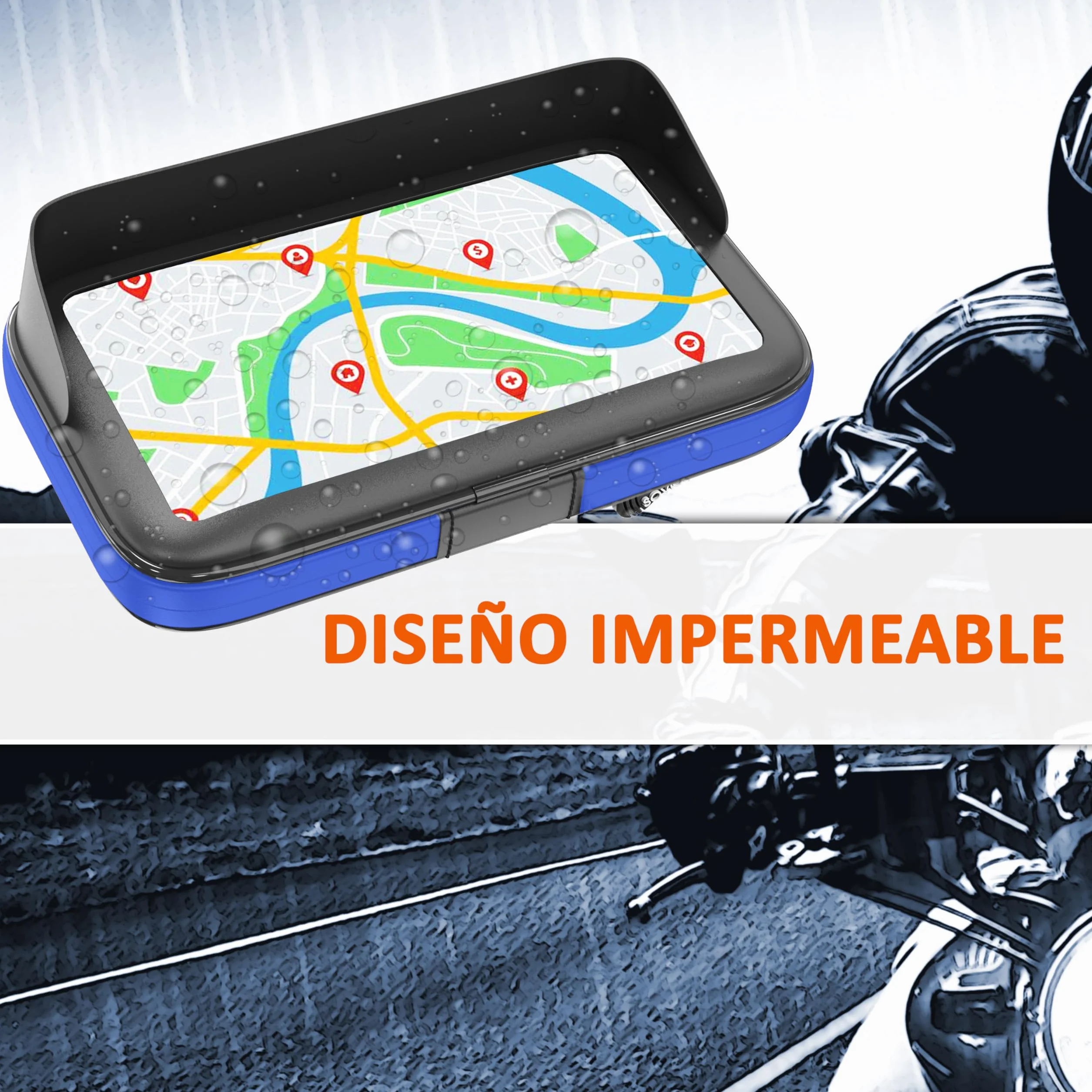 Sovica Soporte Móvil Moto Bicicleta Impermeable Funda con Visera 7.6" Smartphones Manillares Antivibración Azul