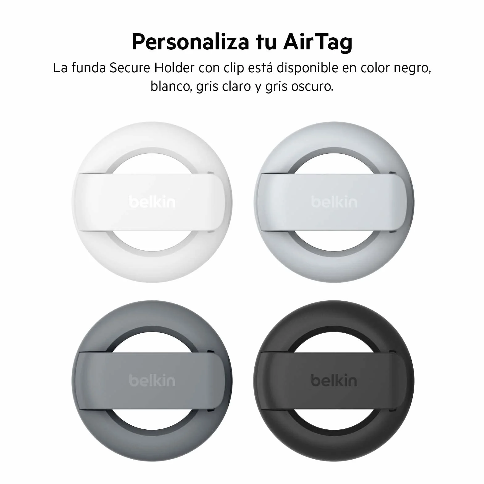 Belkin Funda para Apple AirTag con Clip, Carcasa Protectora Secure Holder con Llavero, Negra