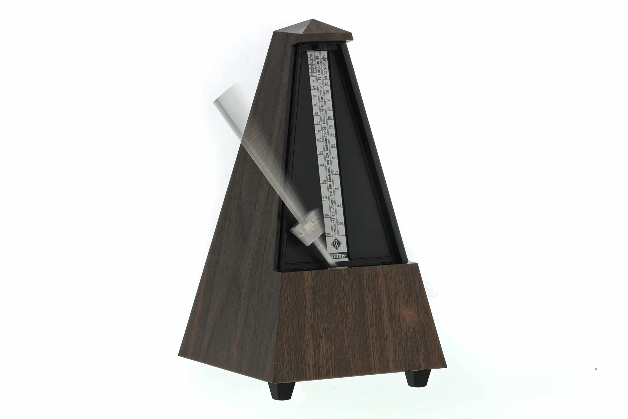 Wittner Metrónomo Taktell Forma de Pirámide Sistema Maelzel Serie 855 - Carcasa de plástico - Con campana - Veta de nogal - Mecánico para dar cuerda - No se requieren baterías - Hecho en Alemania