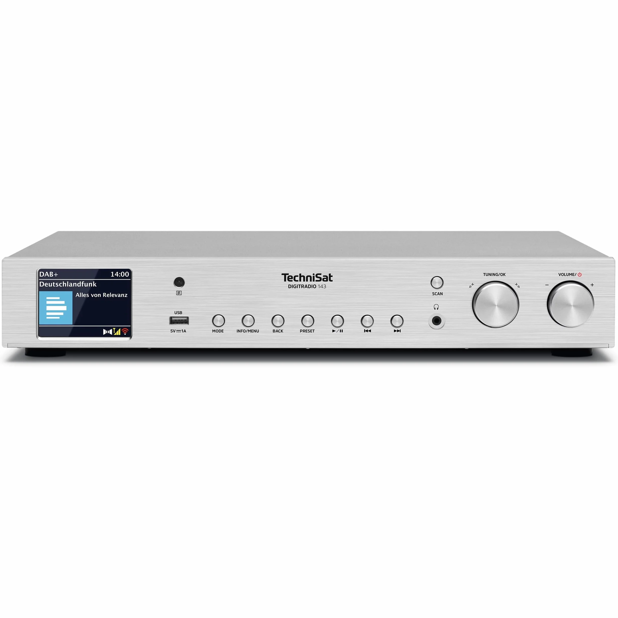 TechniSat DIGITRADIO 143 (V3) - Sintonizador HiFi Internetradio (Radio Digital Dab+, Streaming Audio Bluetooth, Spotify Connect, Antena con Cable, Mando a Distancia, Ancho 43,5 cm), Color Plateado