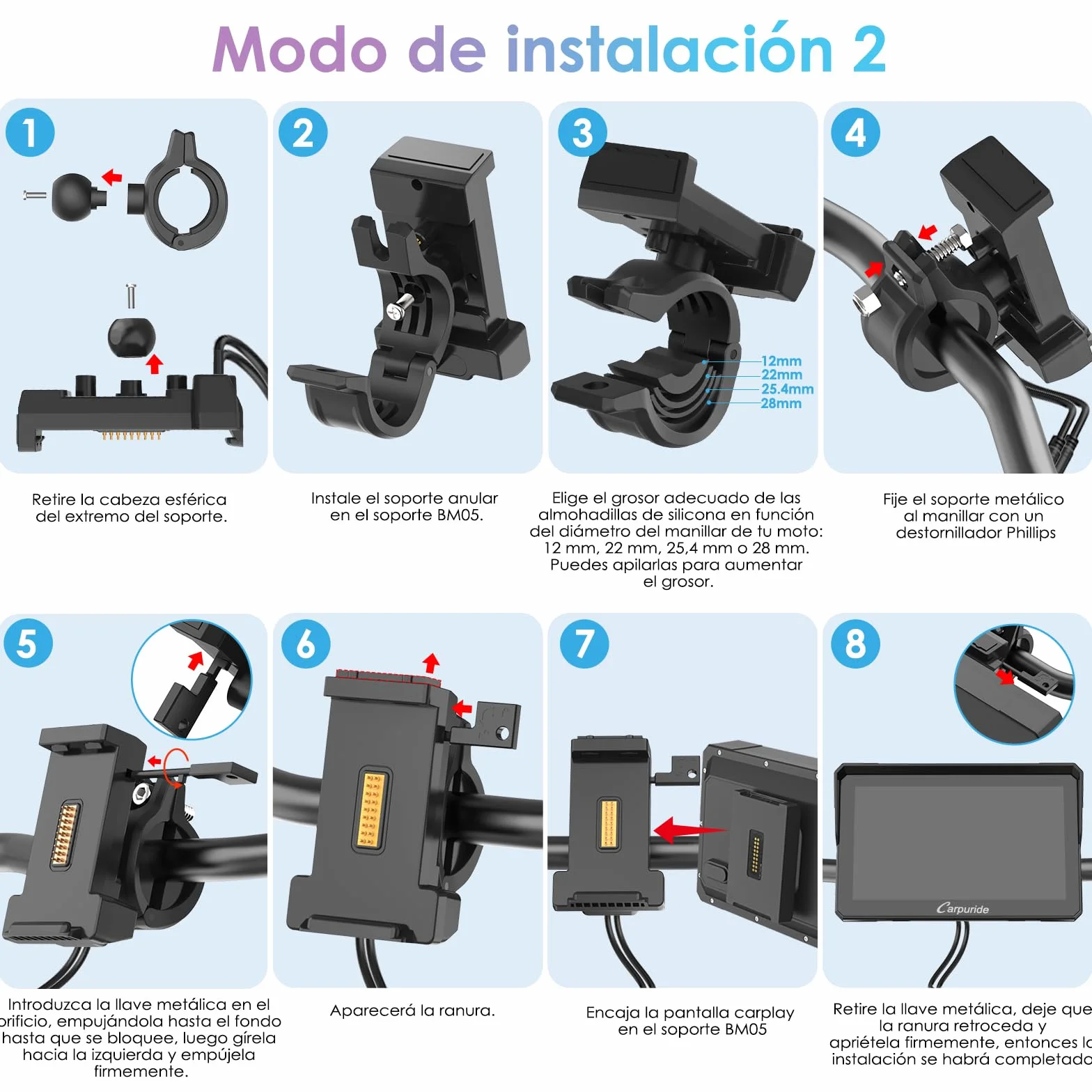CARPURIDE W702S Pro Motocicleta CarPlay 7" Impermeable Táctil Pantalla Inalámbrico Android Auto Dual Bluetooth