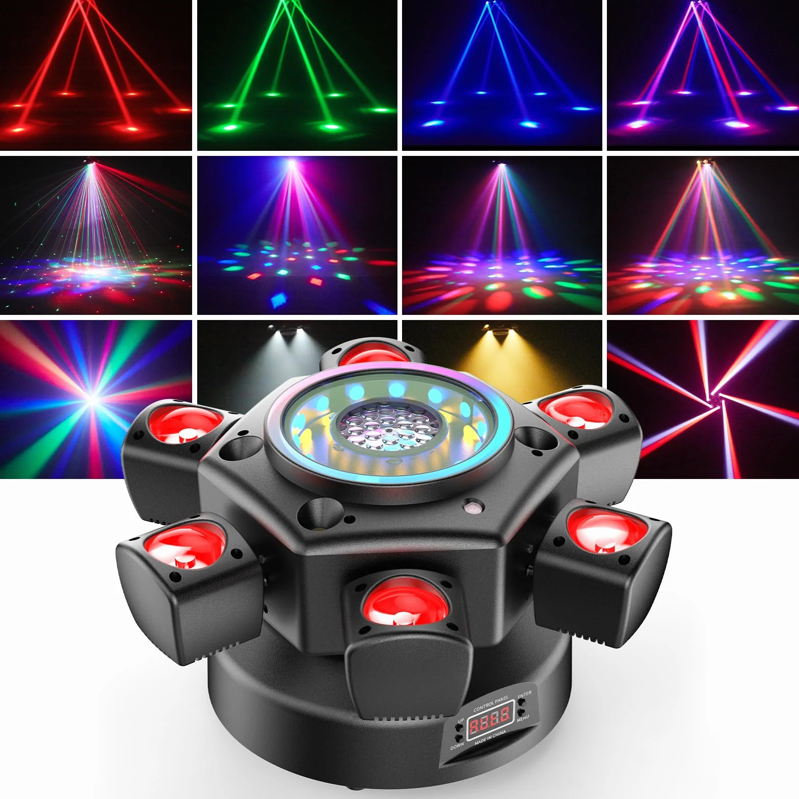 150W Beam Cabeza Móvil Luz de Escenario, RGBW LED Efecto Discoteca Bola Mágica con Control Remoto Moving Head Foco Luces de Fiesta DMX512 Estroboscópico para Halloween KTV DJ Boda