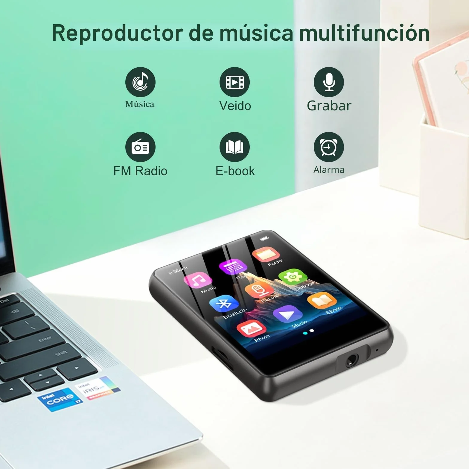 ZAQE Reproductor MP3 Bluetooth 5.3 128GB Pantalla Táctil 2,4" Radio FM Negro