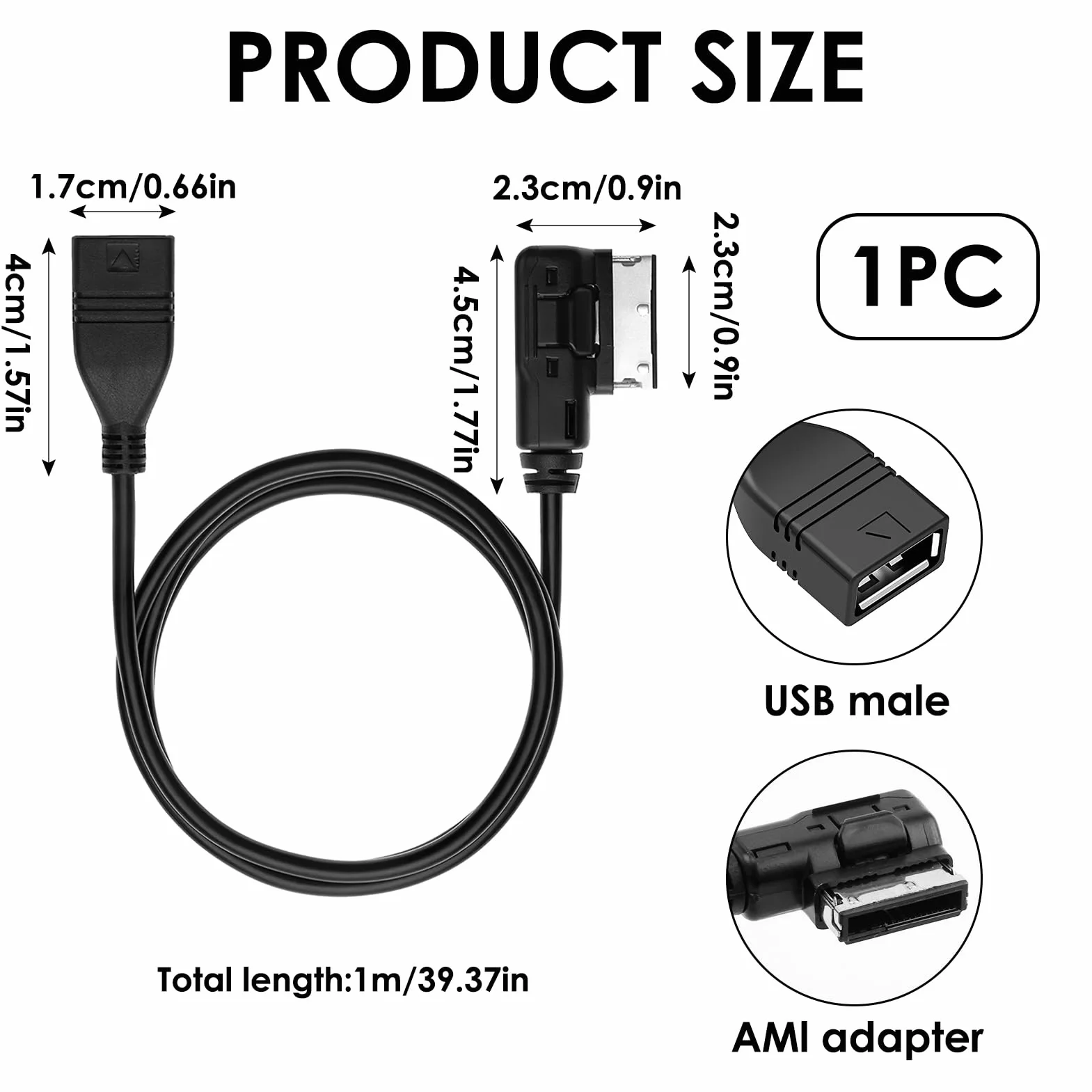 teasteam Cable de Audio USB Adaptador MP3 AMI MMI para Audi, Interfaz de Música Audioproject Compatible con Audi A3 A4 Q5 Q7 Volkswagen VW Golf Mk6 Passat Tiguan (1 Metro)