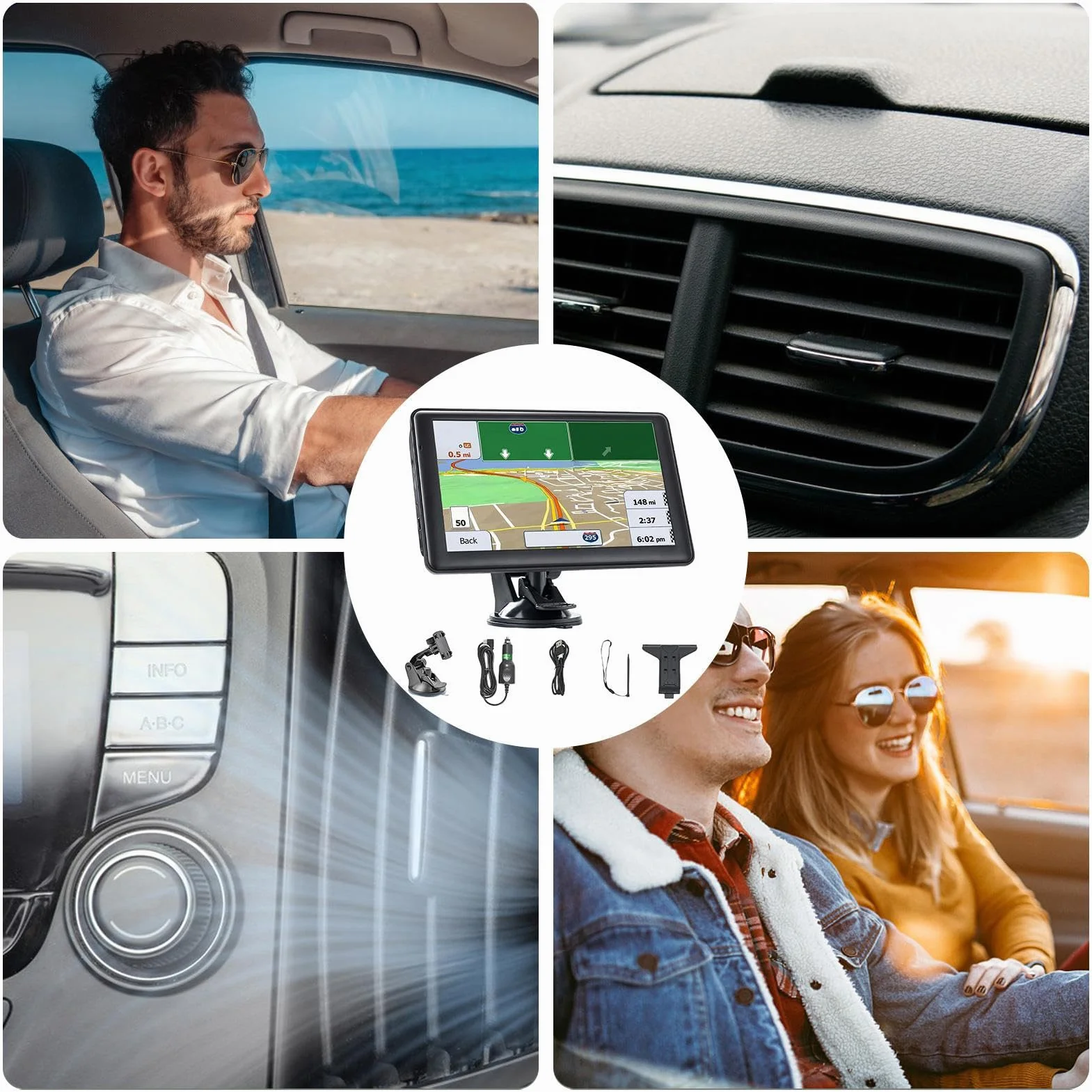 Navegador GPS para Coche,Navegación para Coche 7 Pulgadas (17.8 cm) | Pantalla Táctil con Mapas Inteligentes Dispositivo Portátil para Viajes Largos Carretera Camiones Autocaravanas