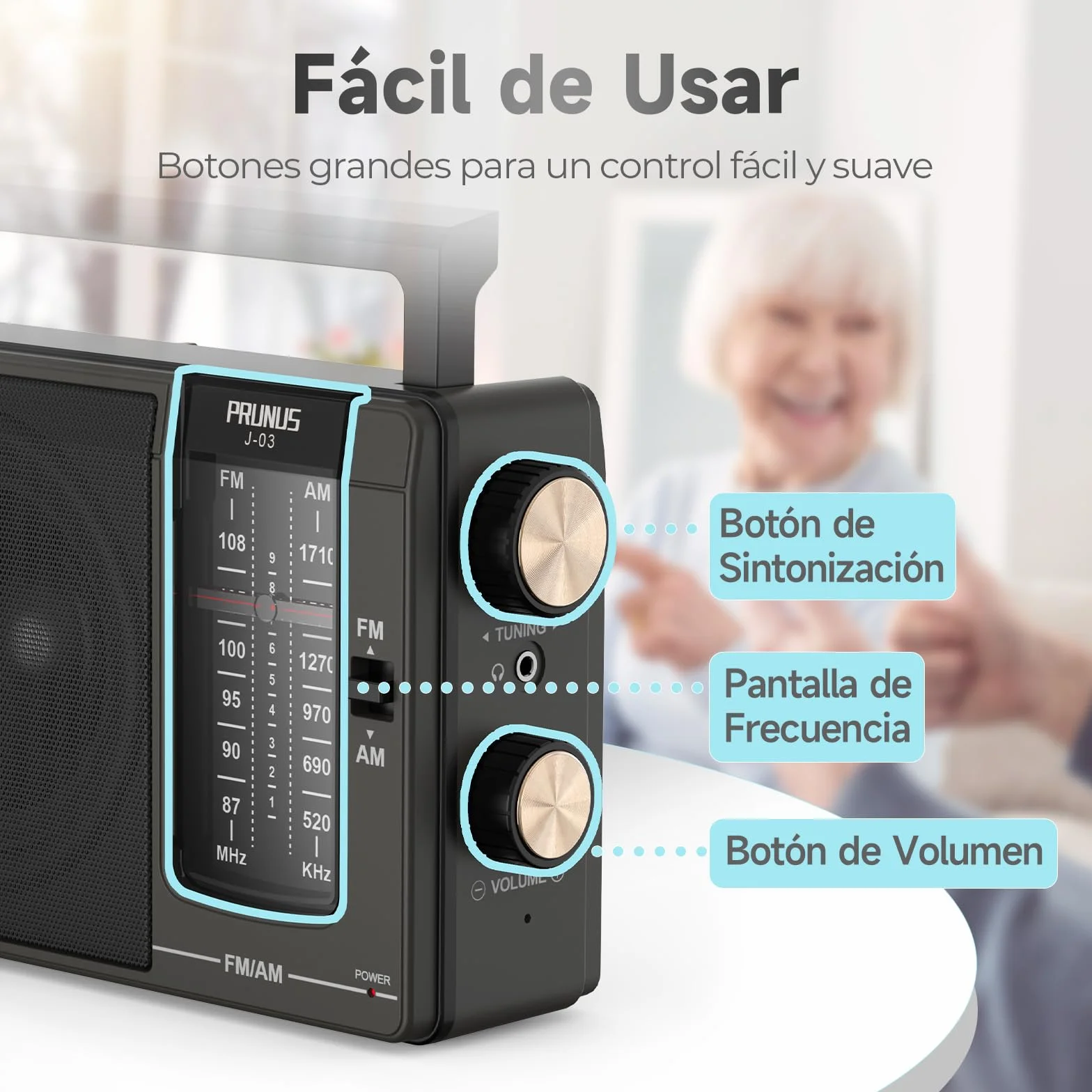 PRUNUS J-03 Am FM Radio Portatil Pequeña, Transistores Radios con Excelente Señal, Radio a Pilas o Energía de CA, Altavoz Grande, Operación Simple, Fácil de Usar para Personas Mayores.