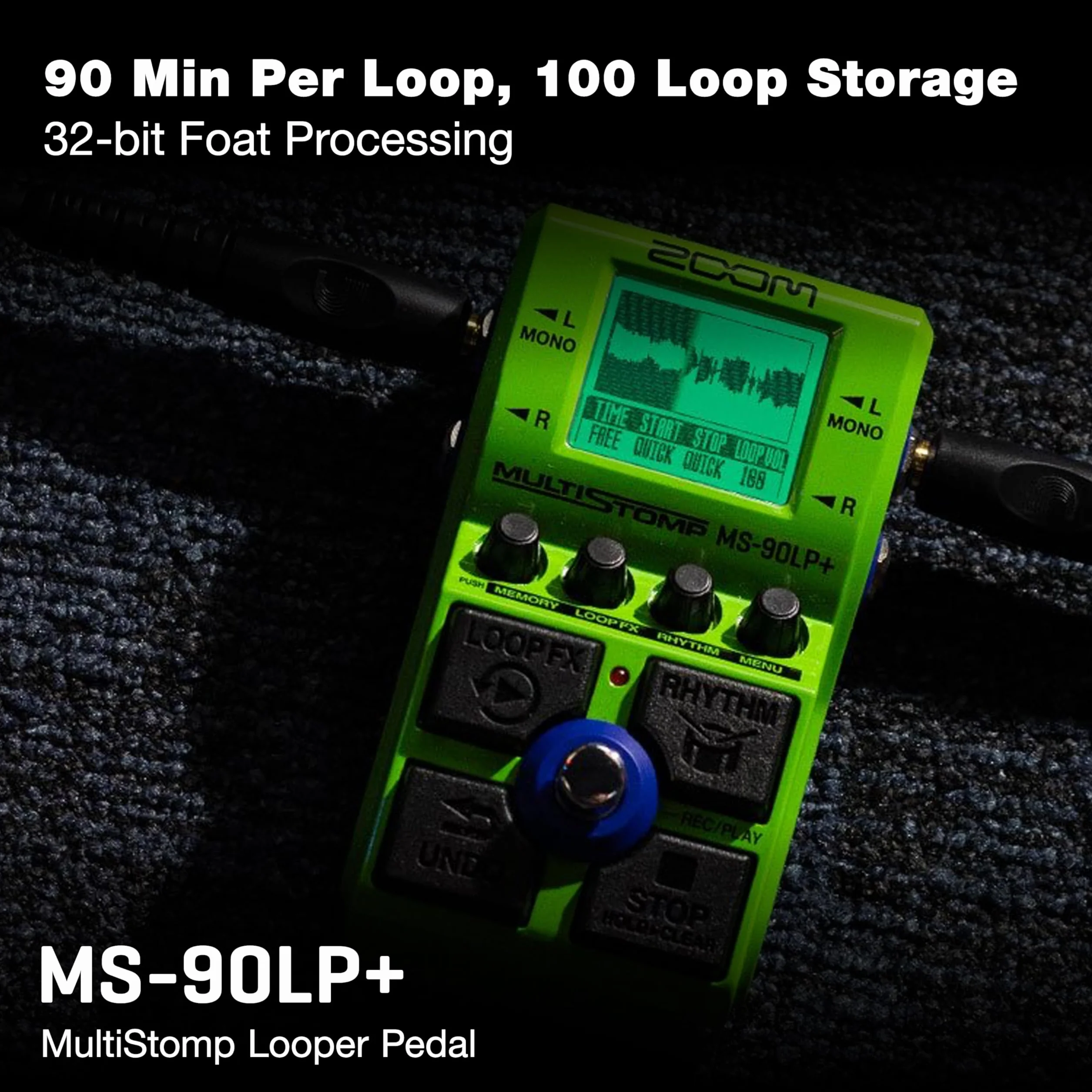 Zoom - MS-90LP+ pedal looper estéreo para guitarra, bajo y teclados - 100 bucles 90 min por bucle máx. 13 horas de grabación 32-bit float capas, efectos y patrones rítmicos, verde