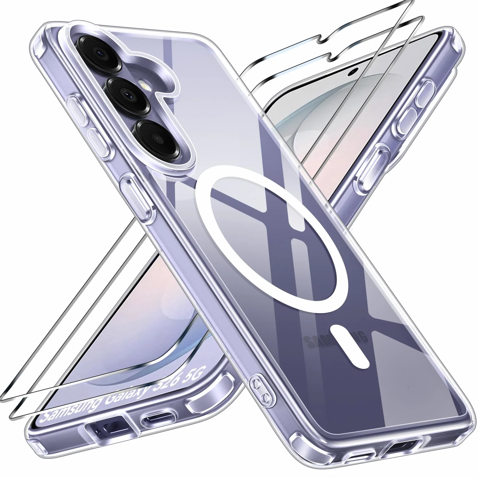 ivoler Funda Magnética para Samsung Galaxy S26 5G con 2 Piezas Cristal Templado, Compatible con MagSafe, [Protección Militar] Anti-Choque Carcasa Protectora, Claro