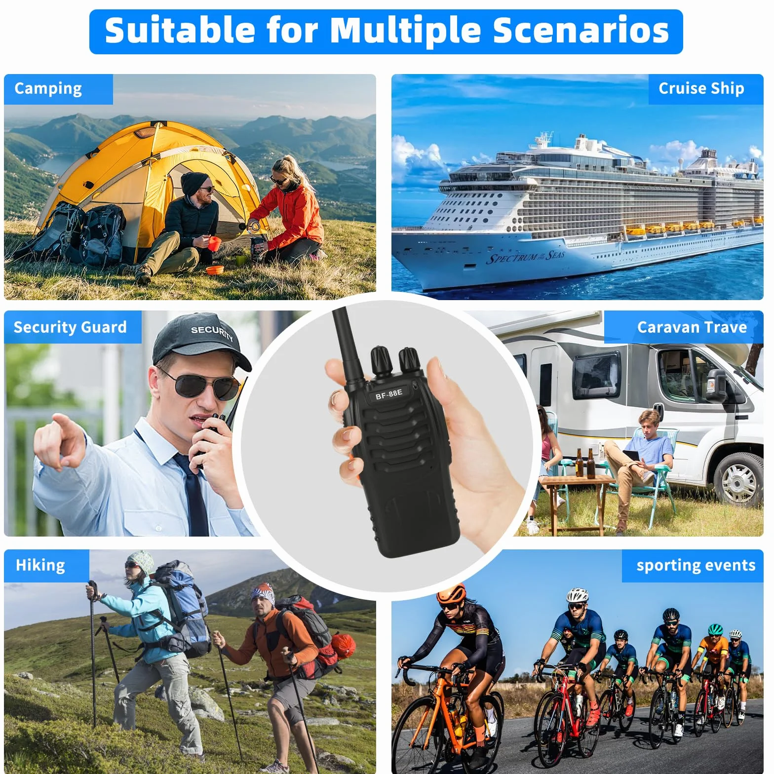 Walkie Talkie Profesionales, USB Recargables 1500mAh, 16 Canales CTCSS DCS, PMR 446 Radiocomunicación con el Auricular Incorporado Antorcha de LED, VOX - 1 Pare Negro BF-88E