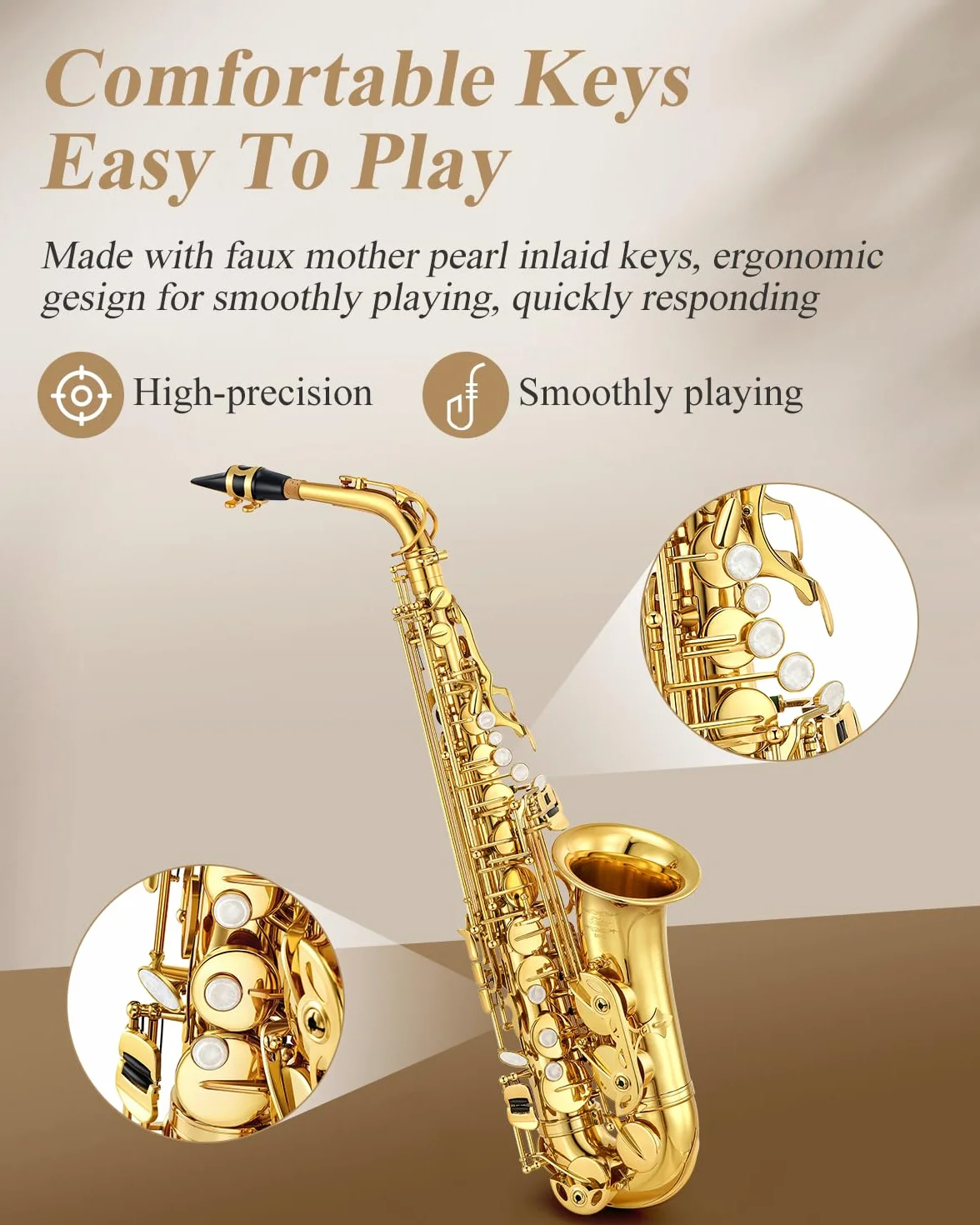 Eastar AS-Ⅱ Student Saxofón Alto E Flat Gold Lacquer Alto Beginner Sax Kit completo con estuche de transporte Boquilla Correas Cañas Soporte