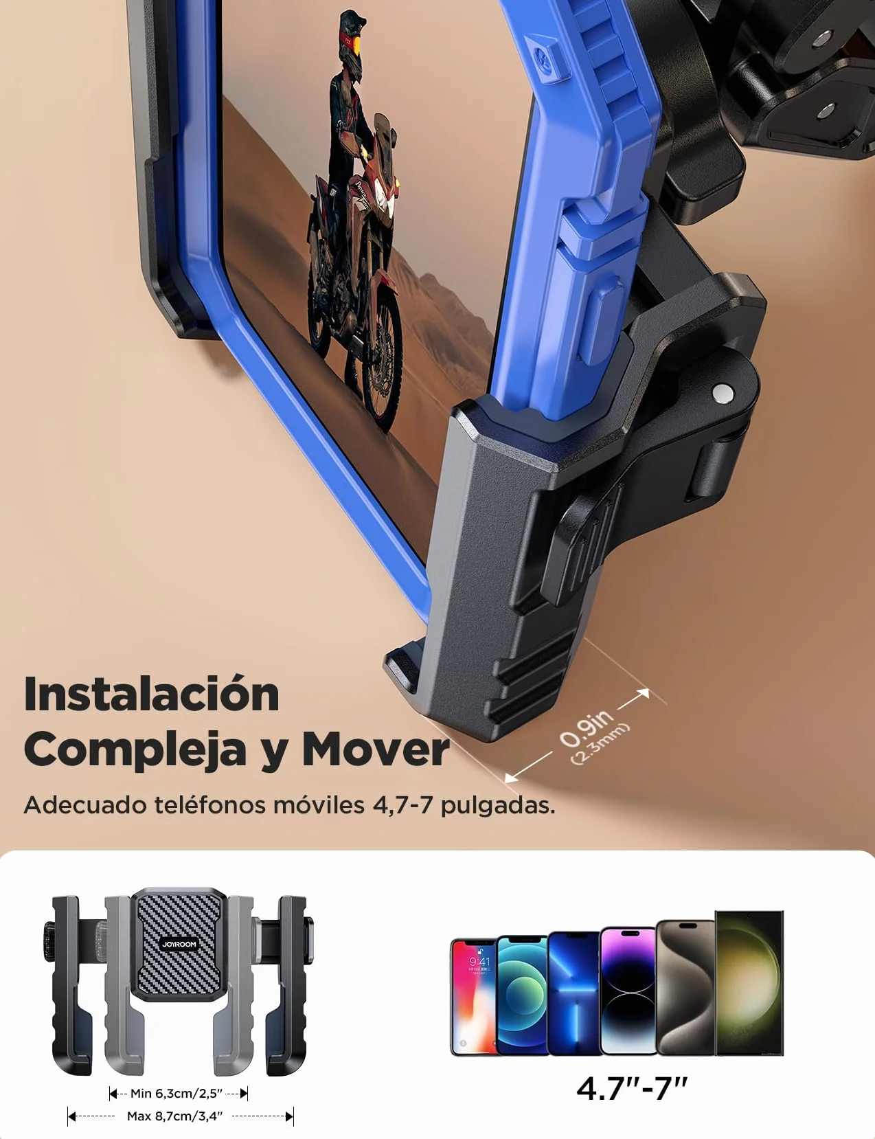 JOYROOM Soporte Movil Moto Antivibración, Agarra Bien Soporte Móvil Bicicleta, 1S Liberación Porta Movil Moto para iPhone 17 16 15 14 Pro Max Samsung Galaxy S25 S24 S23 Ultra 4.7-7 Pulgadas Smartphones