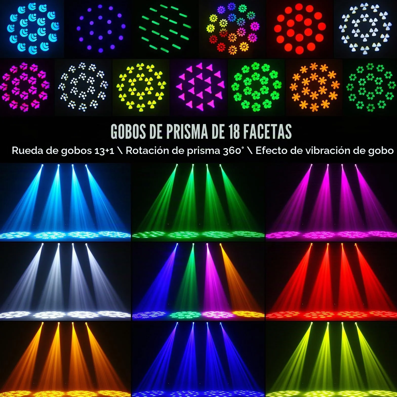 200W Cabeza Móvil RGBW LED Beam Luces de Escenario, Foco Electrónico 14 Patrones dmx512 Luces de Fiesta 18 Prismas 360° Rotación Efecto Arcoiris Para Navidad DJ Discoteca Bar Boda