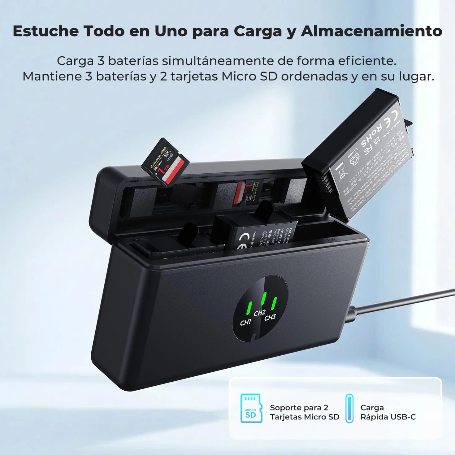 K&F CONCEPT OSMO 360 3x2100mAh Batería y Cargador Compatibile con dji OSMO Action 5 Pro, Action 6, Action 4, Action 3, Cámaras OSMO 360