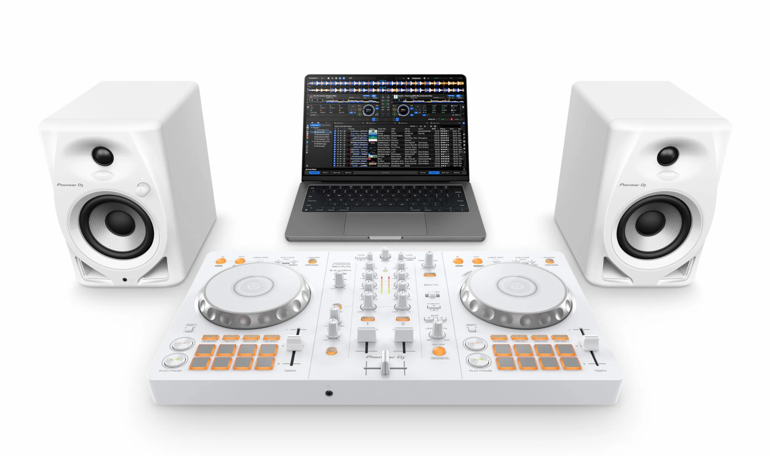 Pioneer DJ DDJ-FLX4 - Rekordbox de 2 cubiertas y controlador Serato DJ - Blanco, edición limitada