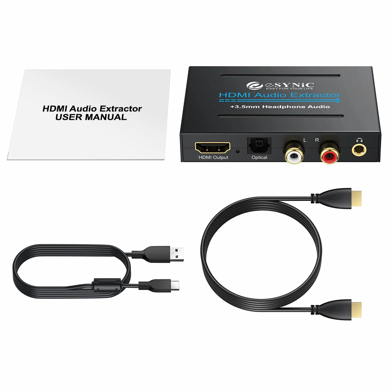 ESYNiC Convertidor HDMI a HDMI Audio SPDIF Óptico RCA Toslink Adaptador Splitter de Video HDMI - DAC HD Digital a Audio Estéreo Estractor para Apple TV Blu-Ray DVD Player Xbox One SKY HD box PS3 PS4