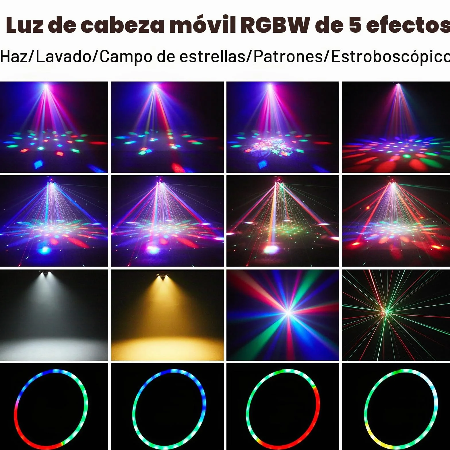 150W Beam Cabeza Móvil Luz de Escenario, RGBW LED Efecto Discoteca Bola Mágica con Control Remoto Moving Head Foco Luces de Fiesta DMX512 Estroboscópico para Halloween KTV DJ Boda